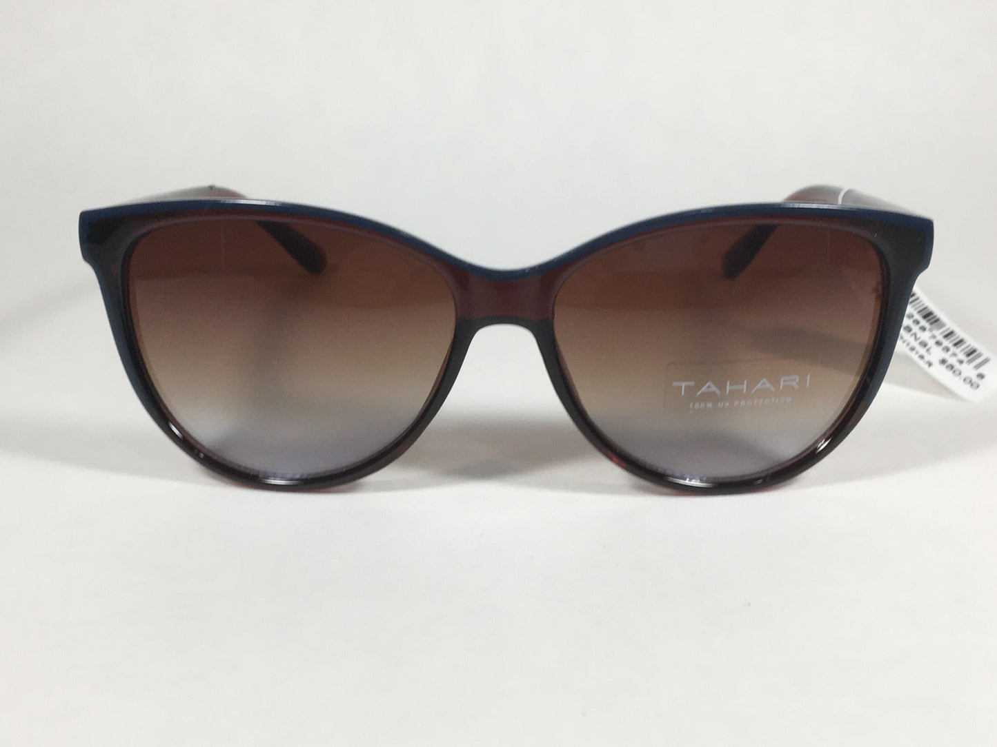 Tahari Cat Eye Sunglasses Two Tone Brown Blue Frame Brown Gradient Lens TH777 BNBL - Sunglasses