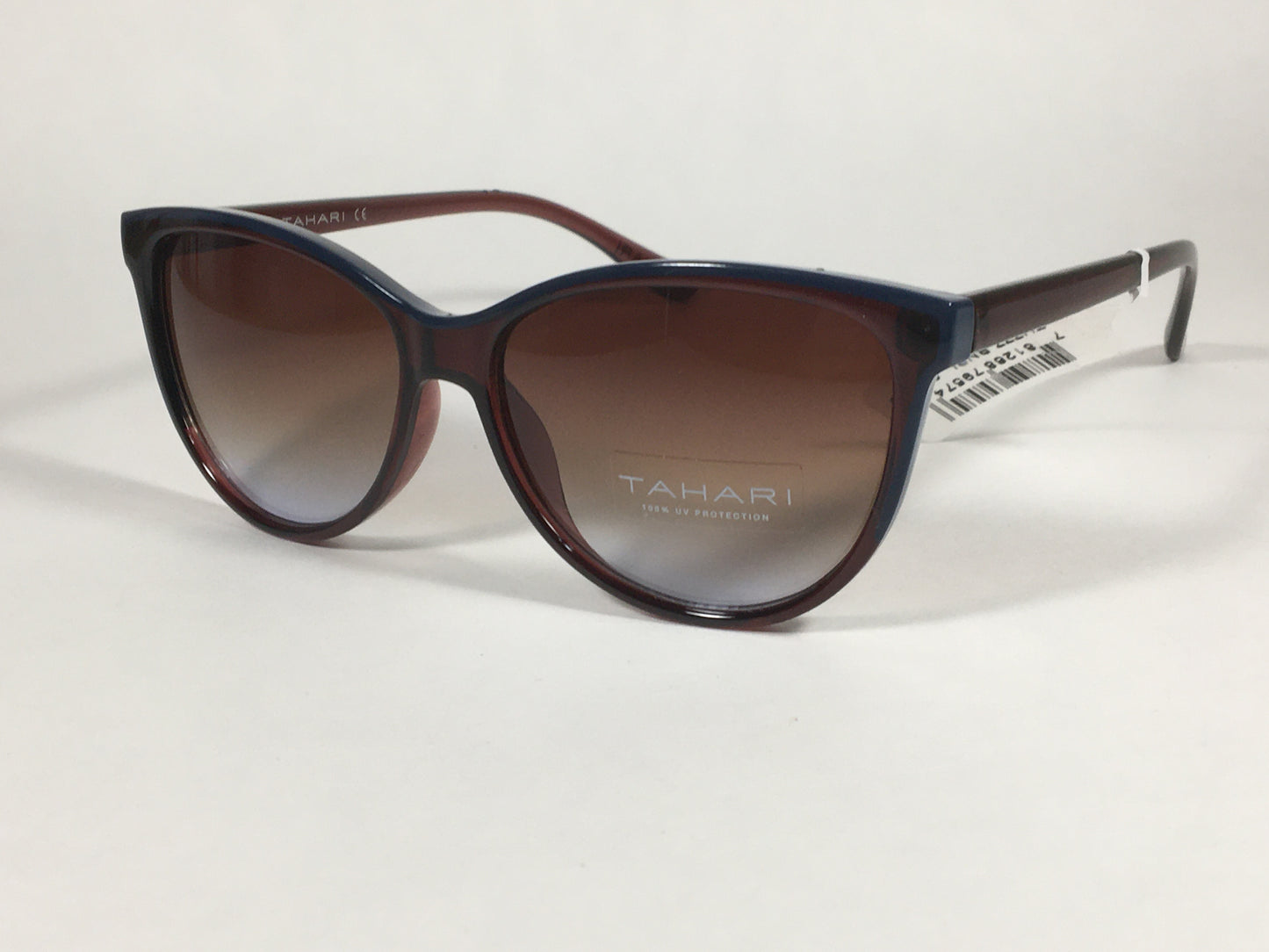 Tahari Cat Eye Sunglasses Two Tone Brown Blue Frame Brown Gradient Lens TH777 BNBL - Sunglasses