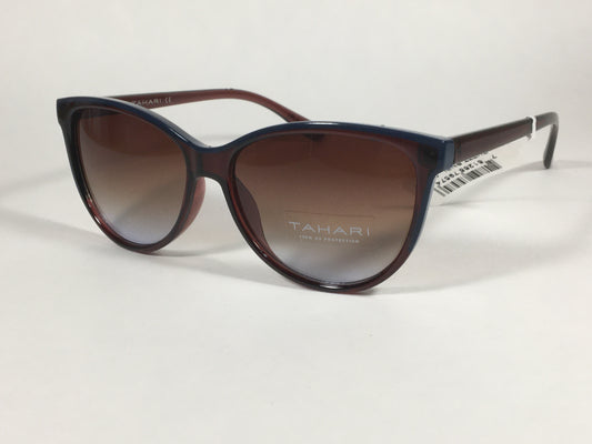 Tahari Cat Eye Sunglasses Two Tone Brown Blue Frame Brown Gradient Lens TH777 BNBL - Sunglasses