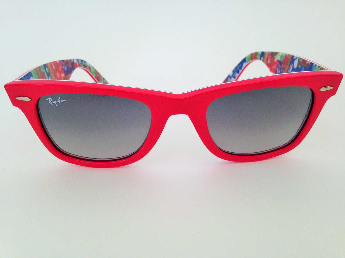 Ray-Ban Rare Prints Series #11 Wayfarer Sunglasses Red Coral Print Frame Gray Gradient Lens RB2140 1139/71 - Sunglasses