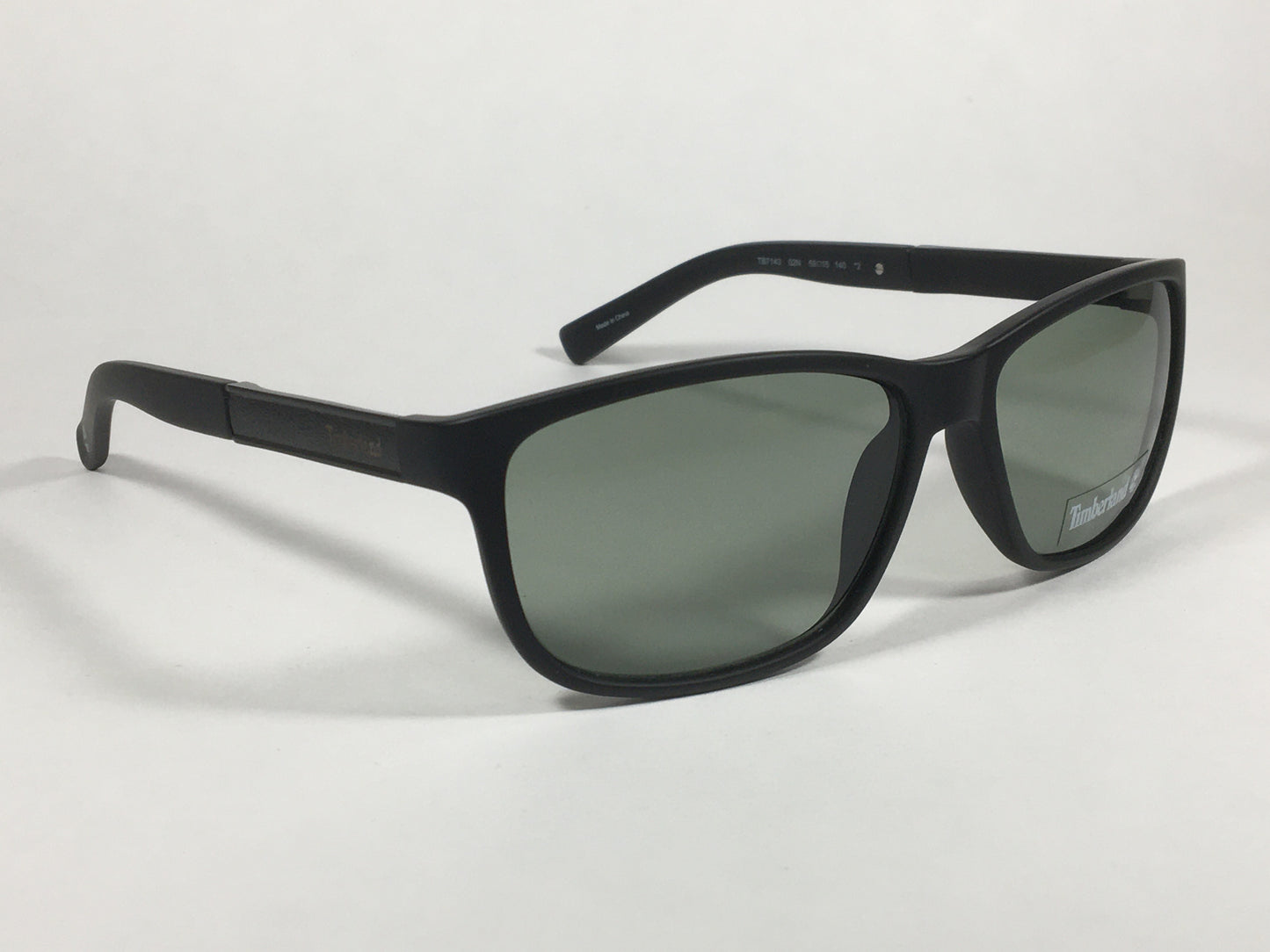 Timberland Rectangular Sunglasses Matte Black Frame Green Lens TB7143 02N - Sunglasses