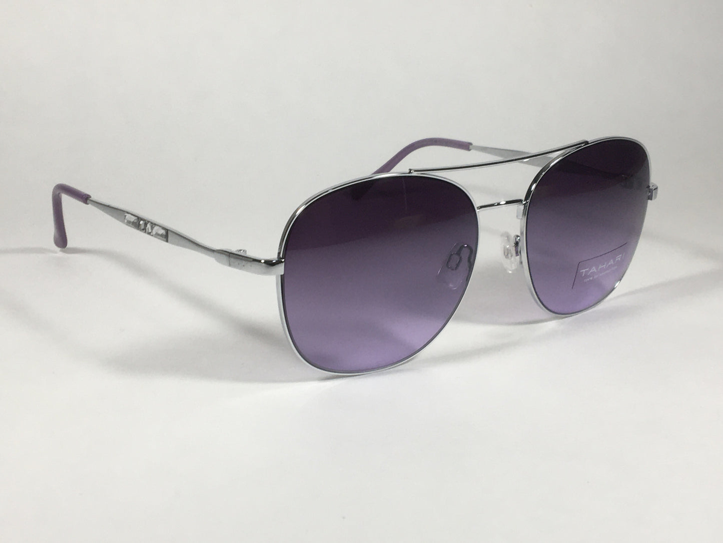 Tahari Rounded Aviator Sunglasses Silver Frame Purple Lilac Gradient Lens TH790 SLVLC - Sunglasses