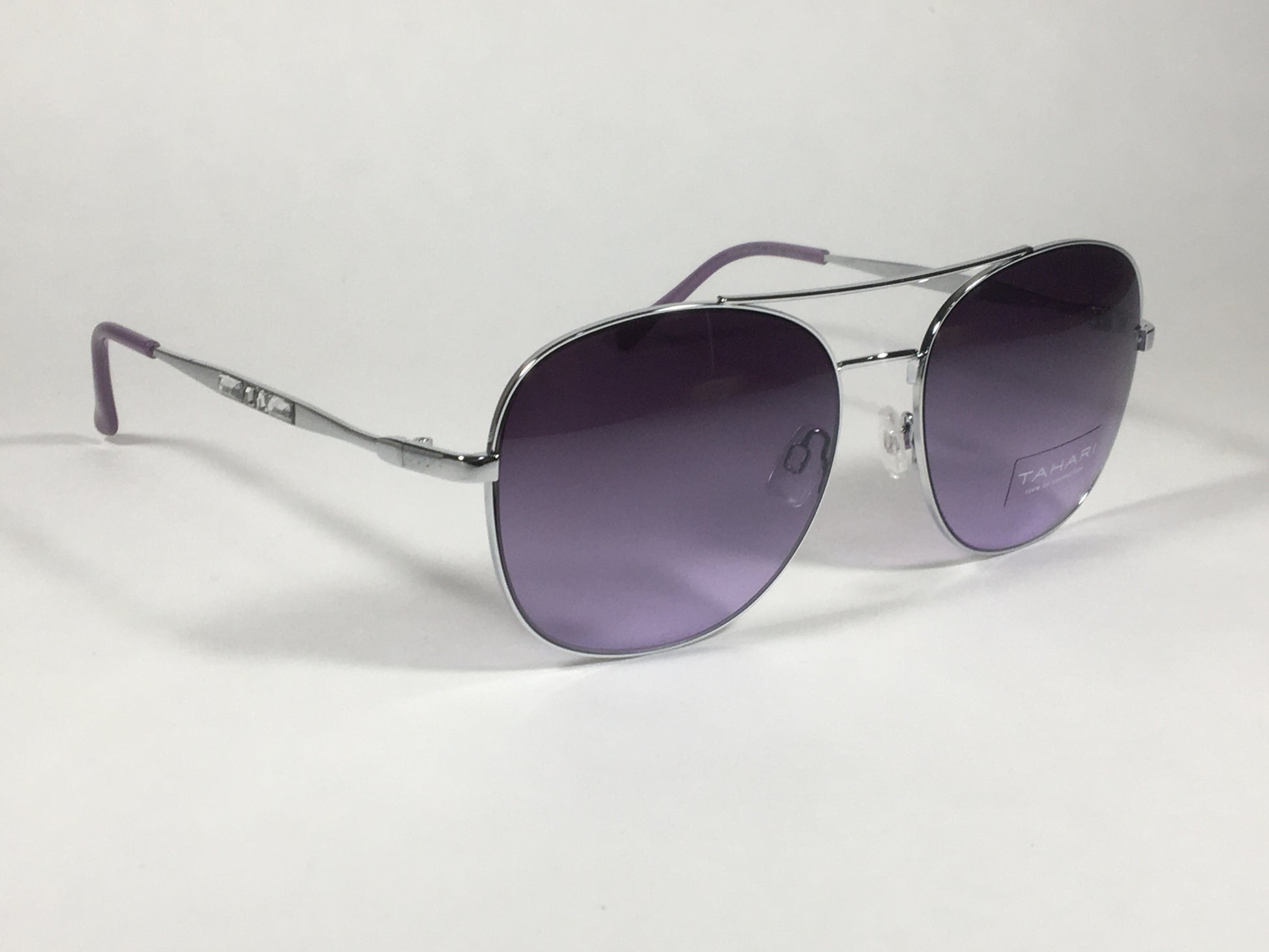 Tahari Rounded Aviator Sunglasses Silver Frame Purple Lilac Gradient Lens TH790 SLVLC - Sunglasses