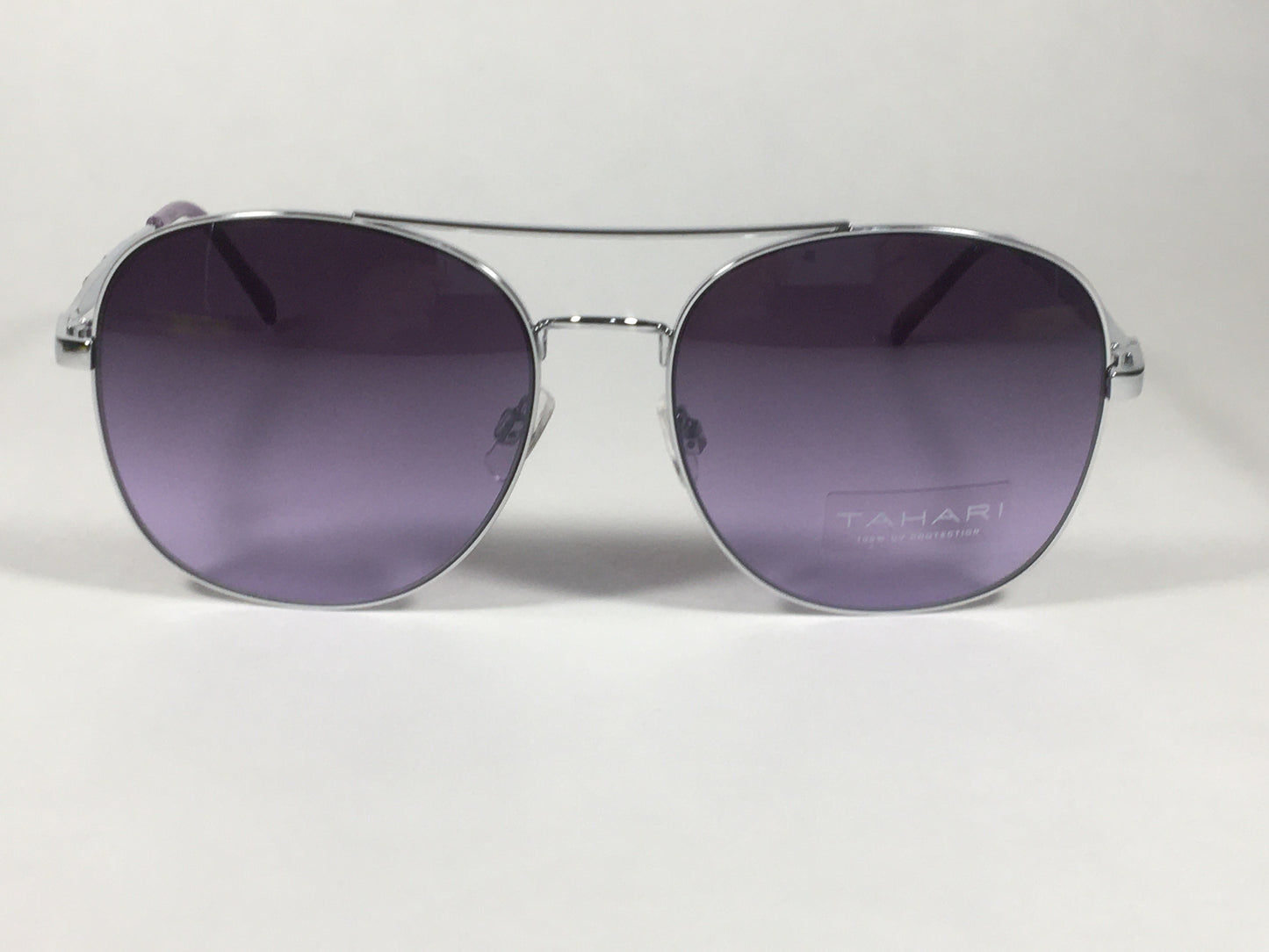 Tahari Rounded Aviator Sunglasses Silver Frame Purple Lilac Gradient Lens TH790 SLVLC - Sunglasses