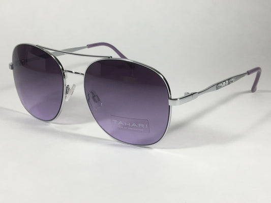 Tahari Rounded Aviator Sunglasses Silver Frame Purple Lilac Gradient Lens TH790 SLVLC - Sunglasses