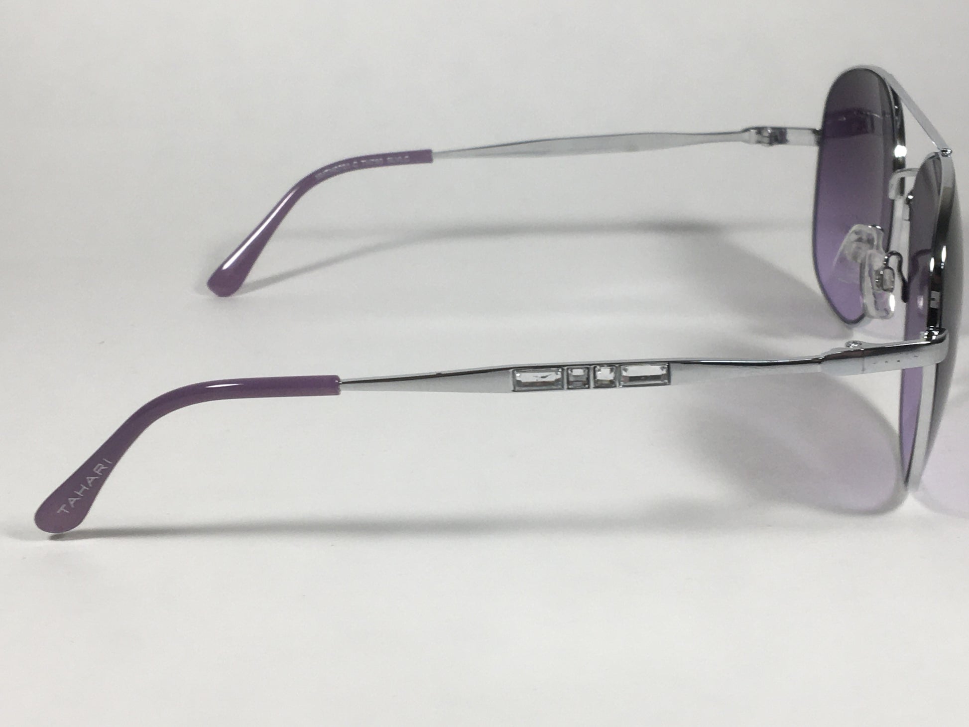 Tahari Rounded Aviator Sunglasses Silver Frame Purple Lilac Gradient Lens TH790 SLVLC - Sunglasses