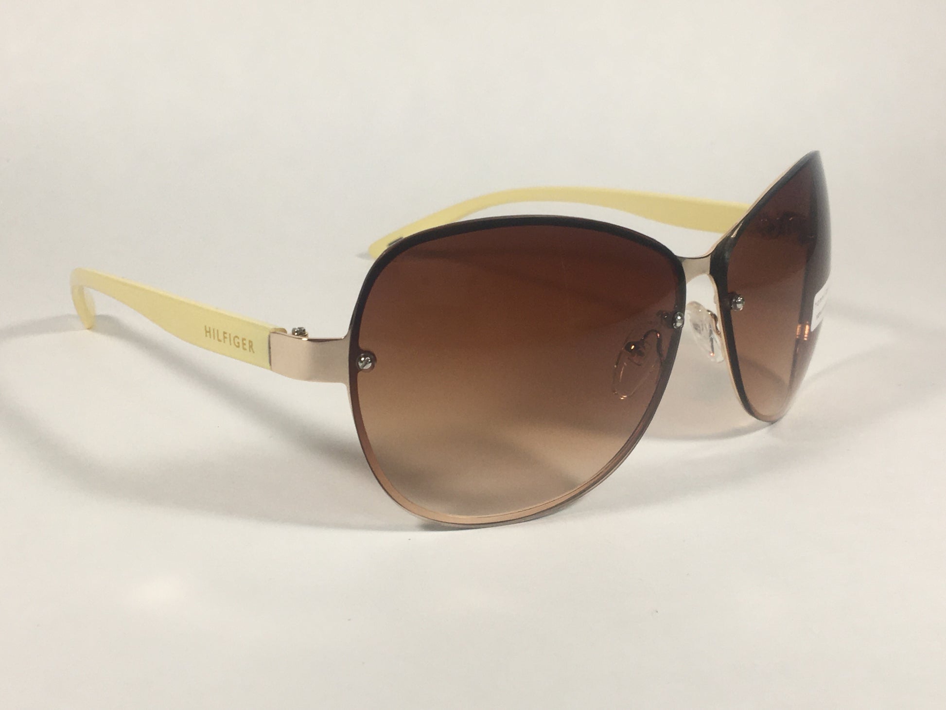 Tommy Hilfiger Melone Rimless Butterfly Sunglasses Gold Cream Frame Brown Gradient Lens MELONE WM OL78 - Sunglasses