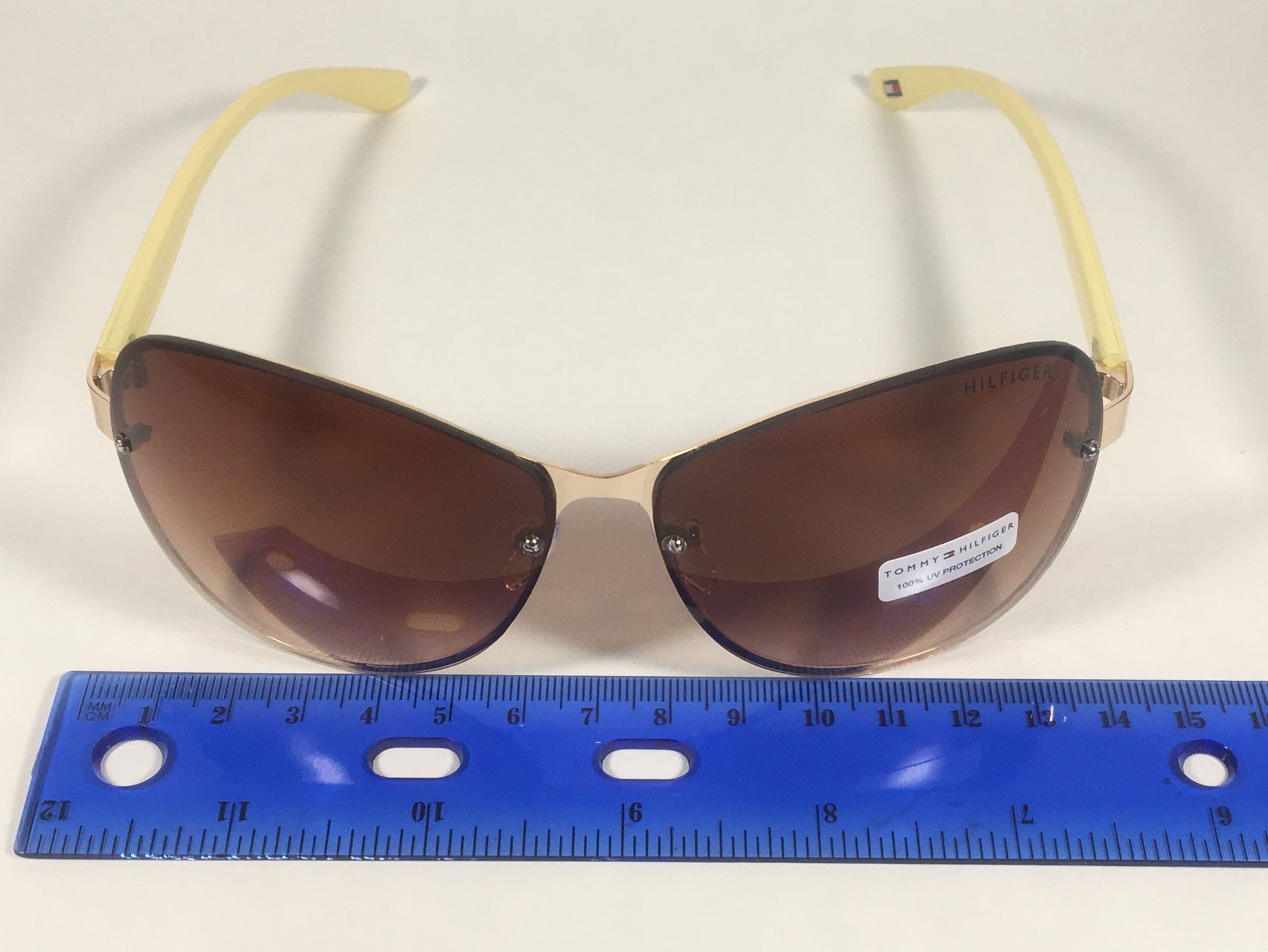 Tommy Hilfiger Melone Rimless Butterfly Sunglasses Gold Cream Frame Brown Gradient Lens MELONE WM OL78 - Sunglasses