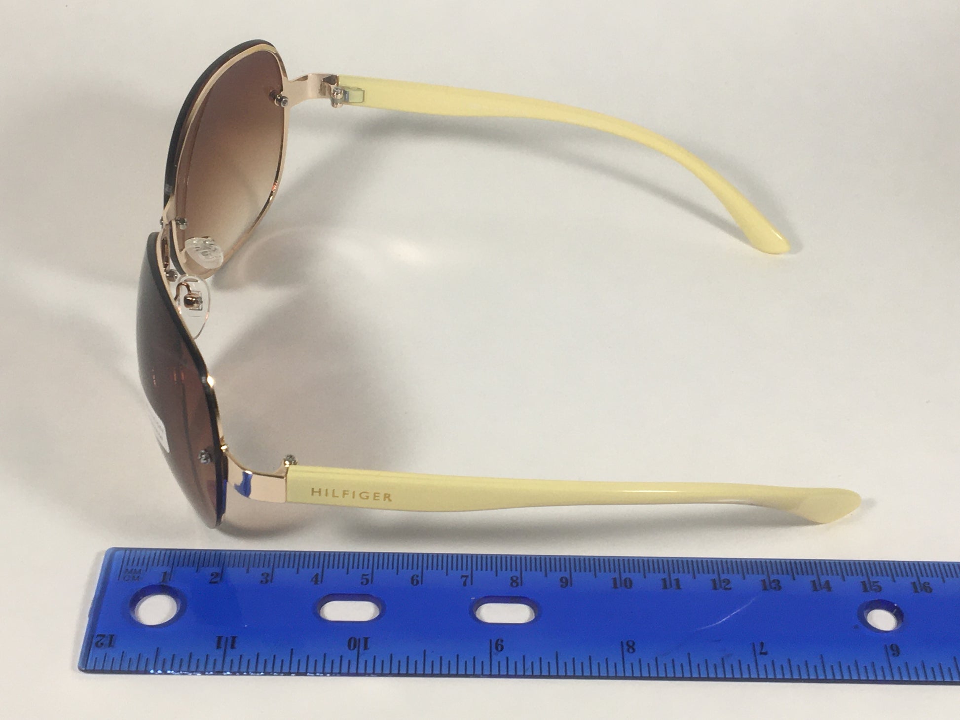 Tommy Hilfiger Melone Rimless Butterfly Sunglasses Gold Cream Frame Brown Gradient Lens MELONE WM OL78 - Sunglasses