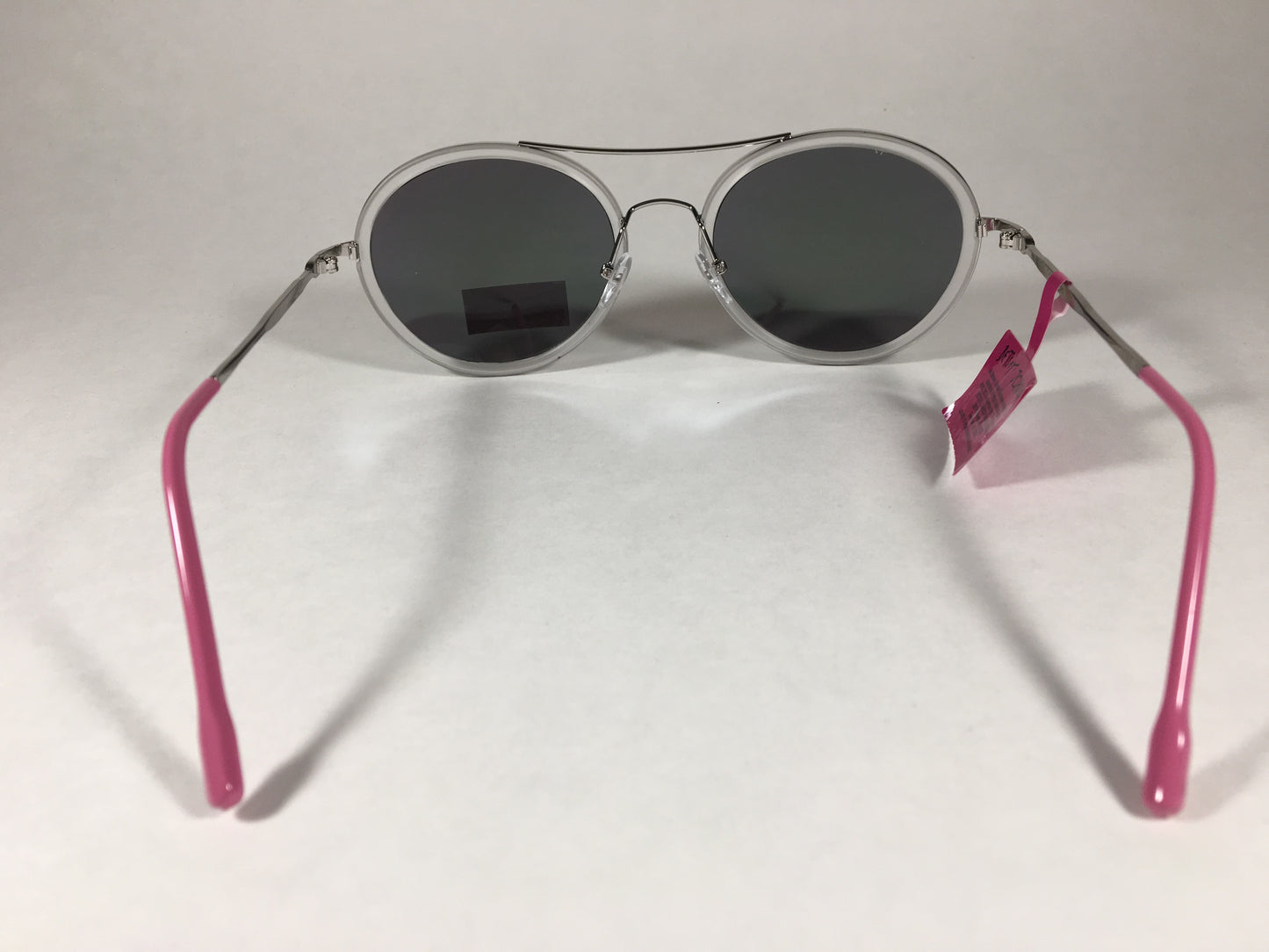 Betsey Johnson Bj875101 Round Womens Sunglasses Clear Silver Brow Bar Coral Mirror Lens - Sunglasses