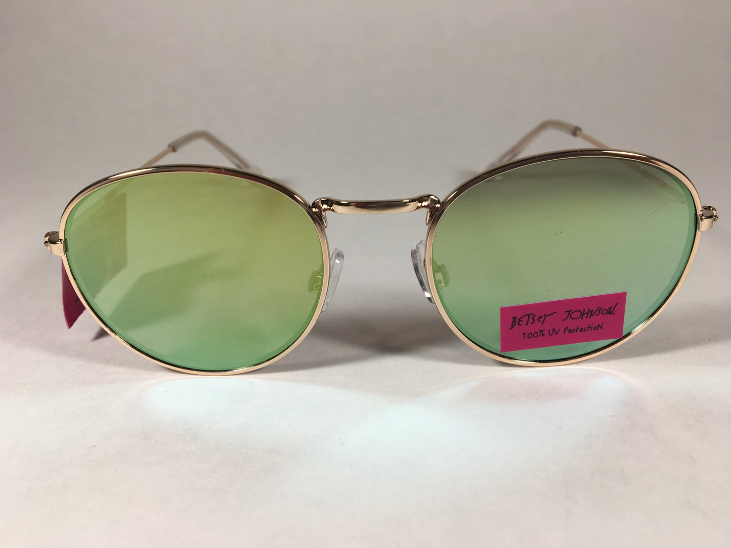 Betsey Johnson Bj475135 Sunglasses Retro Round Gold Wire Blue Yellow Mirror - Sunglasses