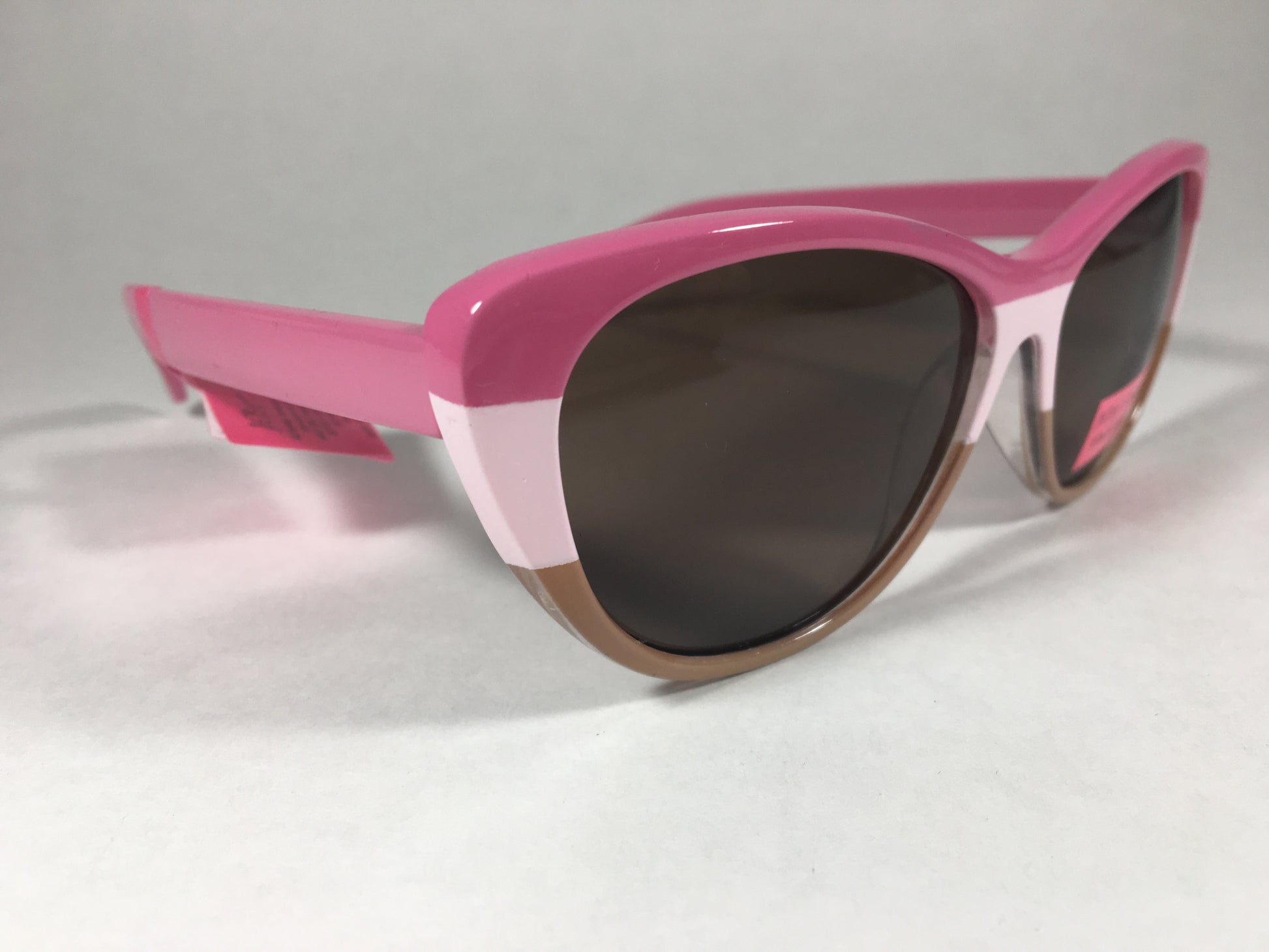 Betsey Johnson Bj859133 Cat Eye Sunglasses Retro 80S Color Block Pink Tan Brown Lens - Sunglasses