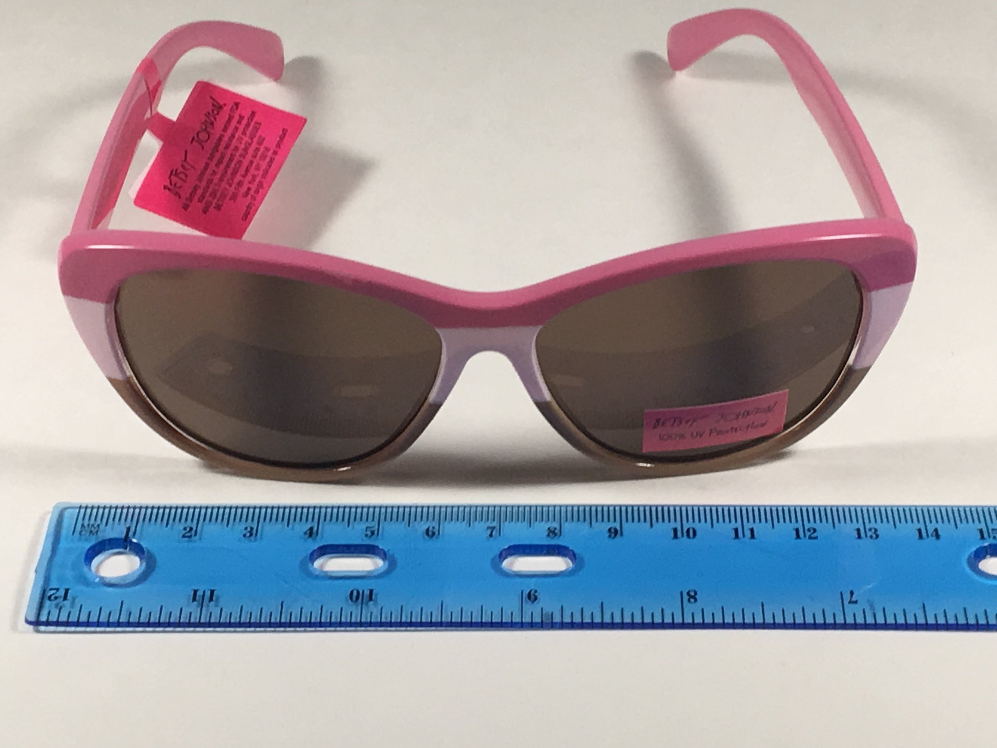 Betsey Johnson Bj859133 Cat Eye Sunglasses Retro 80S Color Block Pink Tan Brown Lens - Sunglasses