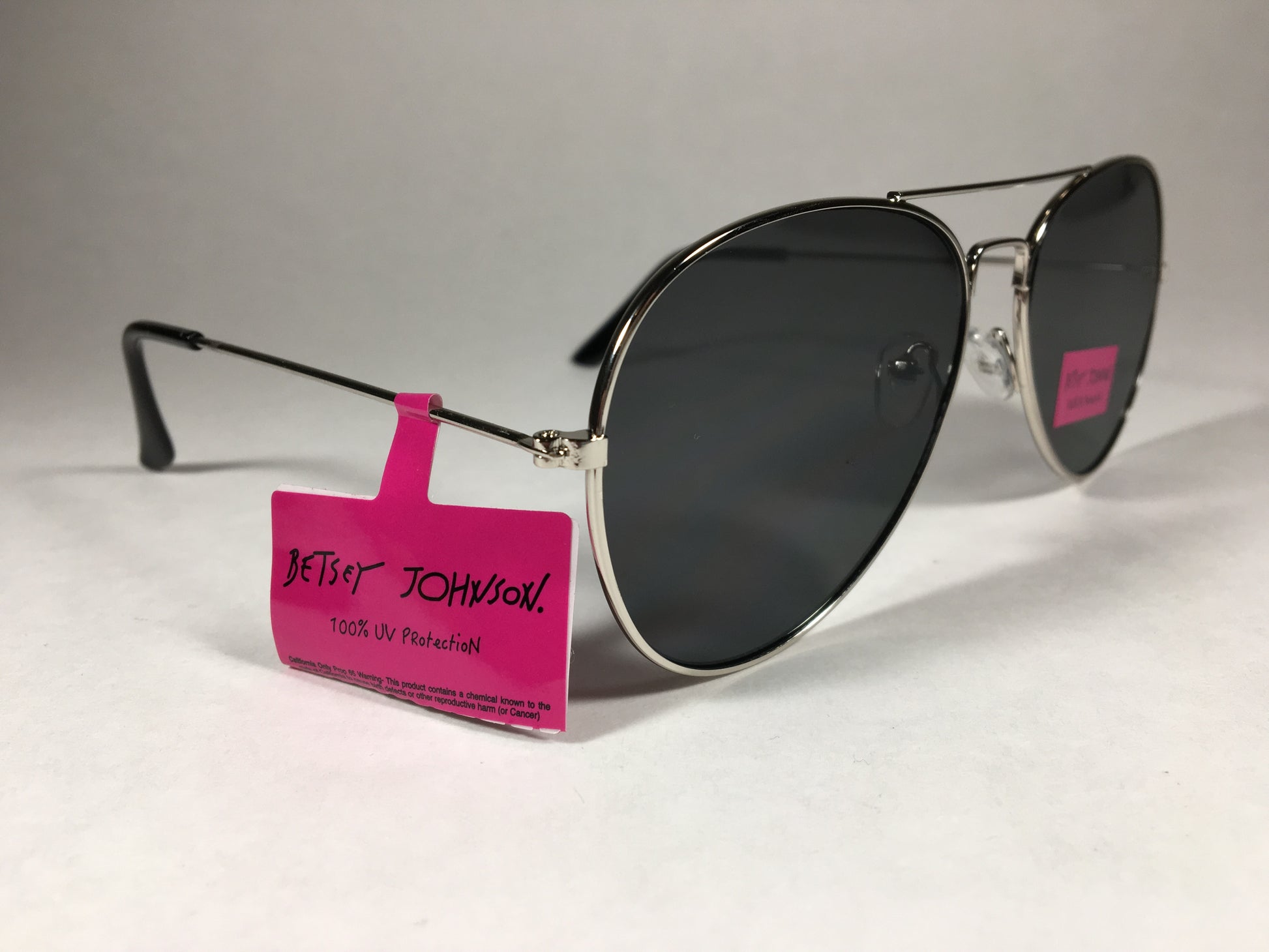 Betsey Johnson Flat Aviator Sunglasses Silver Wire Metal Frame Gray Lens Bj472107 Silver - Sunglasses