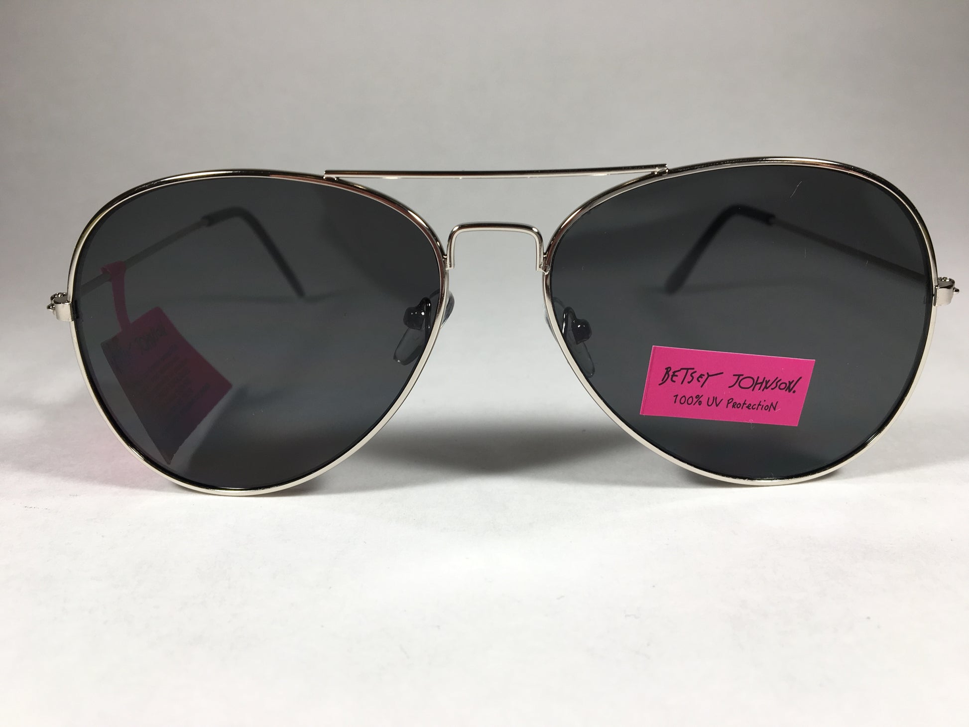 Betsey Johnson Flat Aviator Sunglasses Silver Wire Metal Frame Gray Lens Bj472107 Silver - Sunglasses