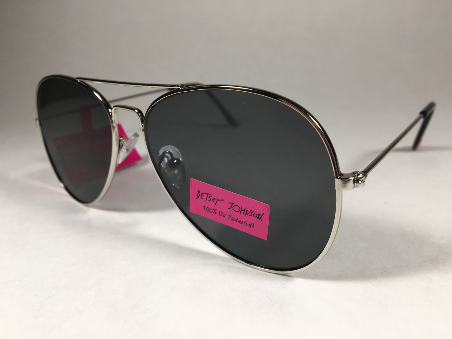 Betsey Johnson Flat Aviator Sunglasses Silver Wire Metal Frame Gray Lens Bj472107 Silver - Sunglasses