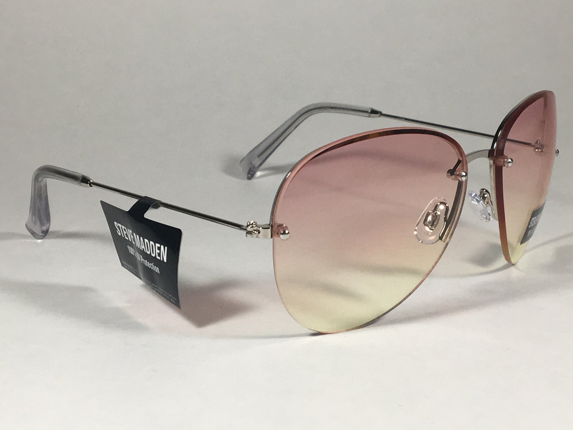 Steve Madden Rimless Aviator Sunglasses Silver Metal Frame Orange Yellow Clear Ocean Lens Sm482103 - Sunglasses