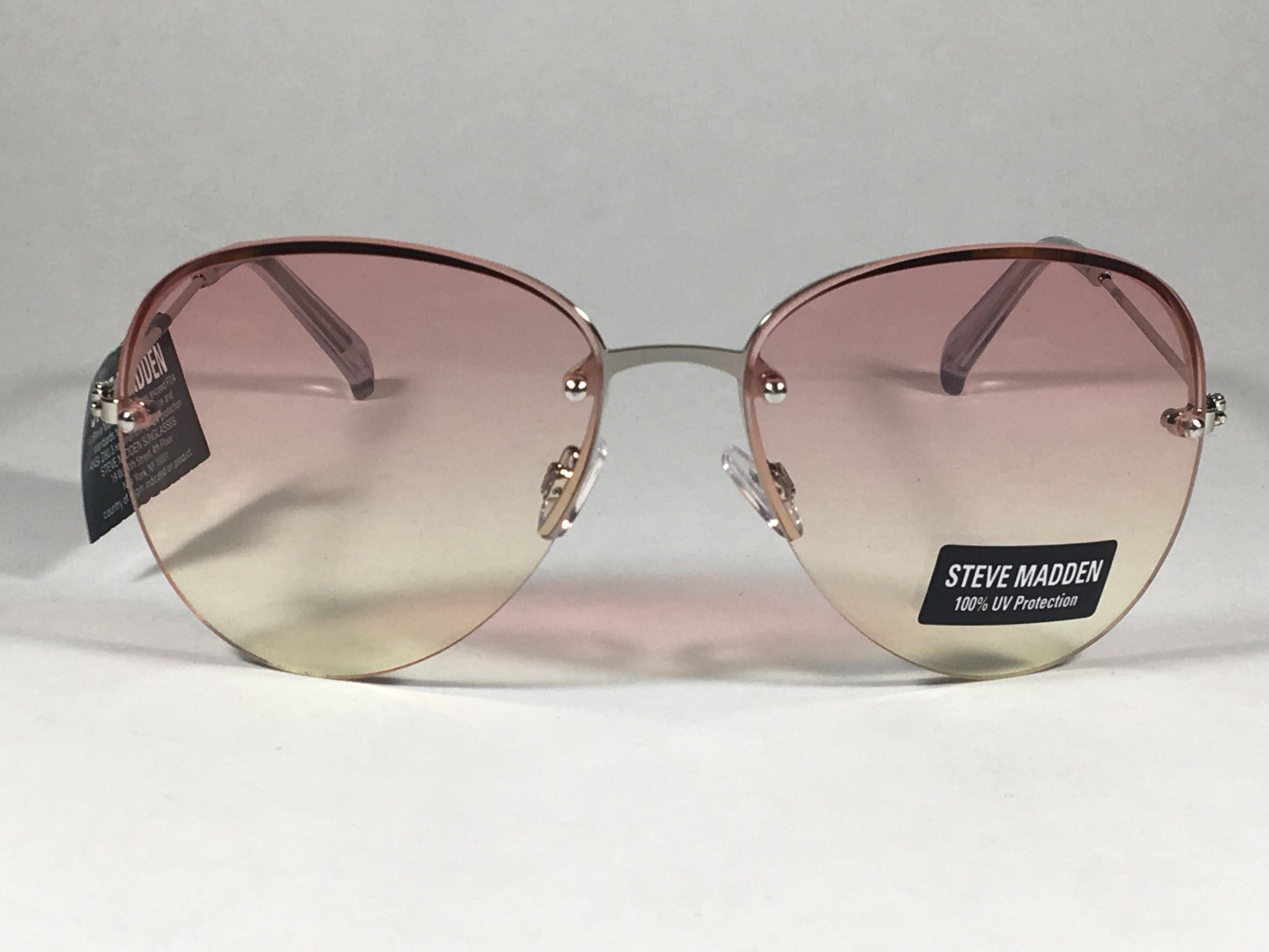 Steve Madden Rimless Aviator Sunglasses Silver Metal Frame Orange Yellow Clear Ocean Lens Sm482103 - Sunglasses