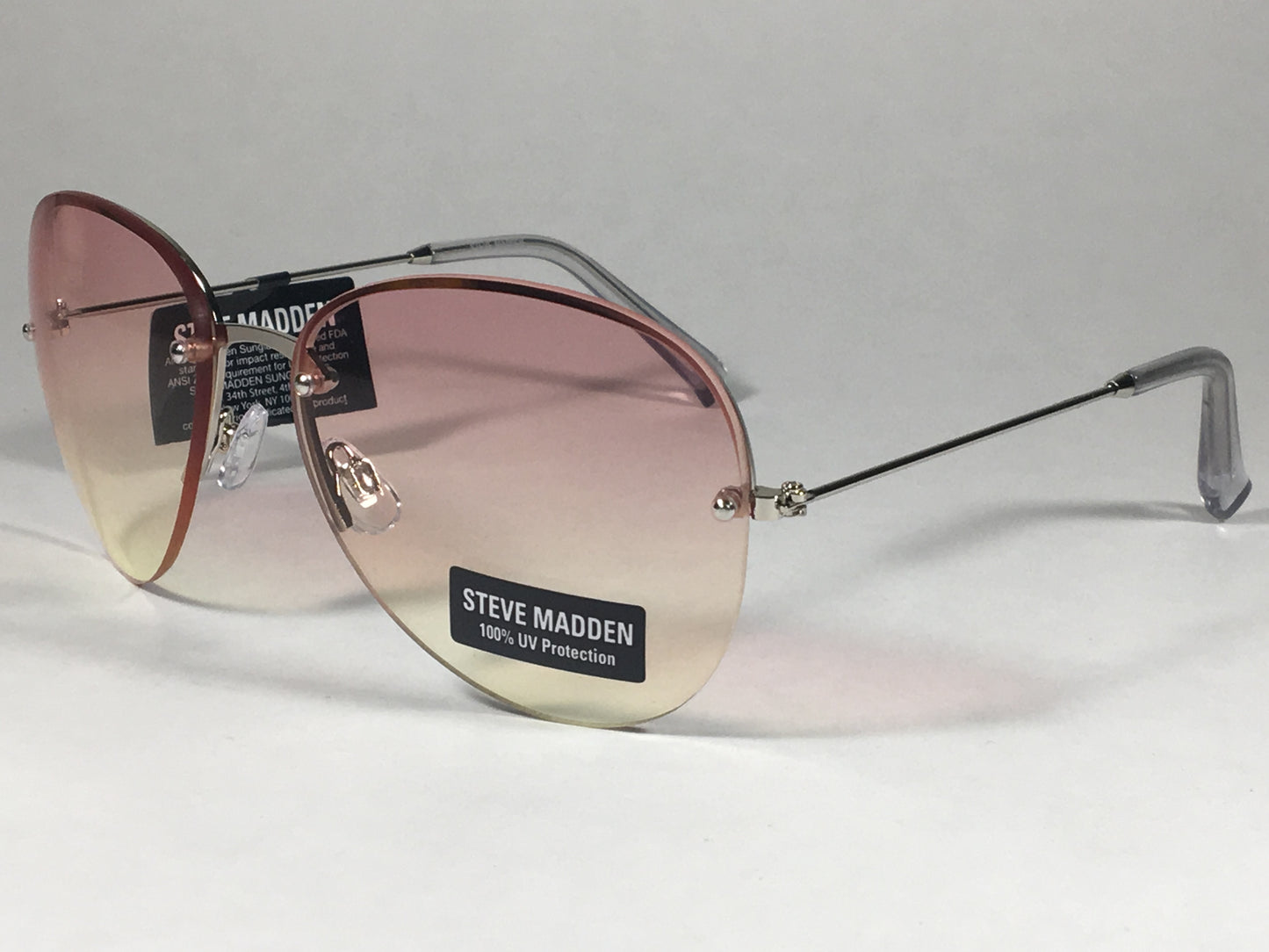 Steve Madden Rimless Aviator Sunglasses Silver Metal Frame Orange Yellow Clear Ocean Lens Sm482103 - Sunglasses