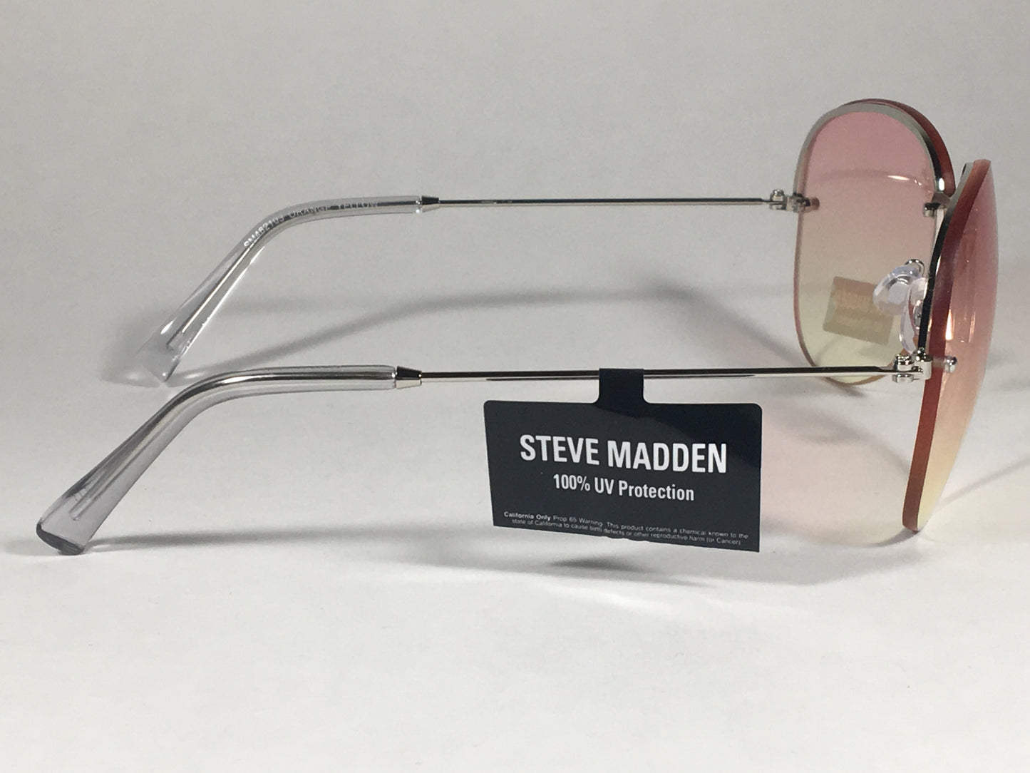 Steve Madden Rimless Aviator Sunglasses Silver Metal Frame Orange Yellow Clear Ocean Lens Sm482103 - Sunglasses