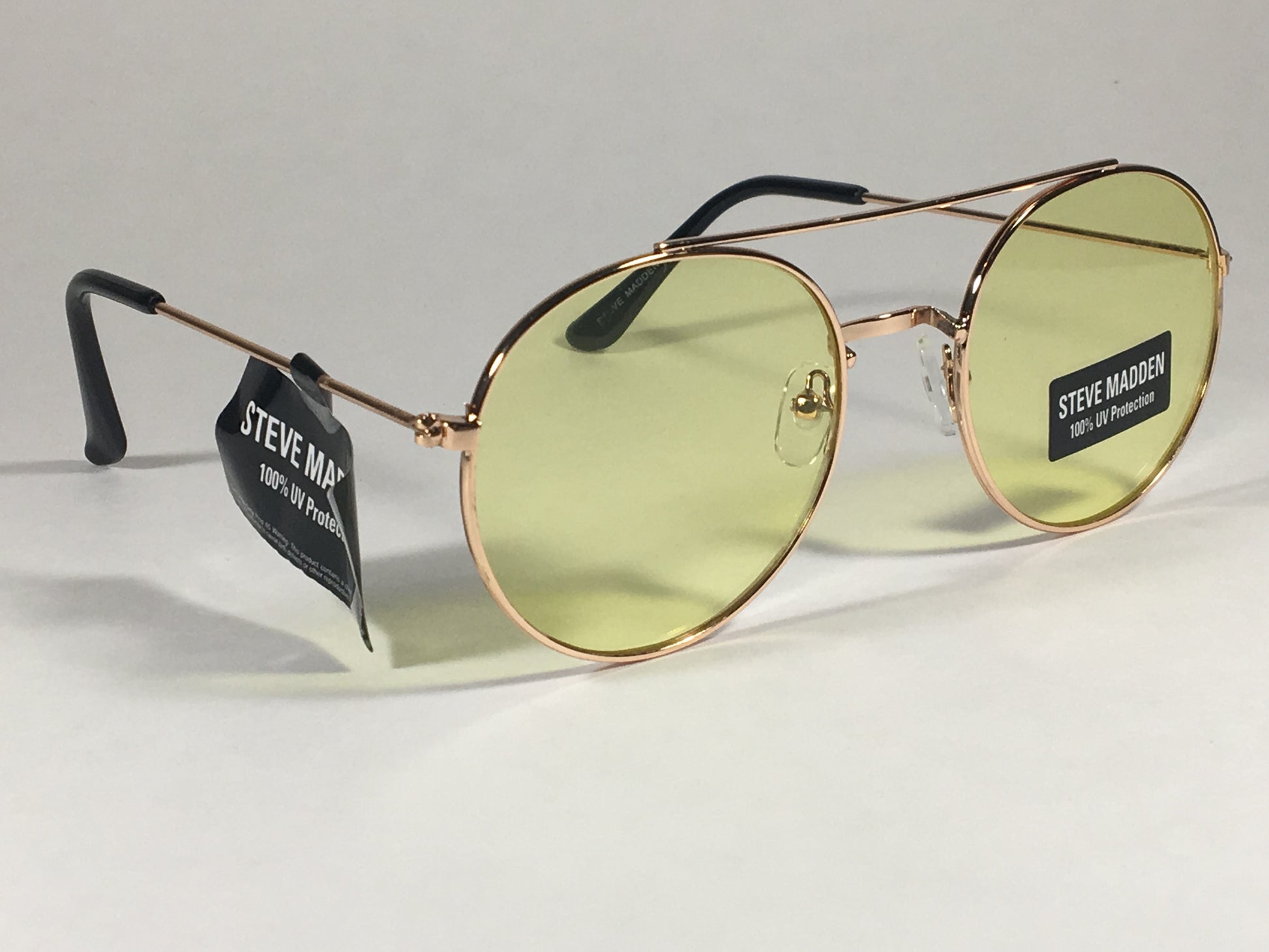 Steve Madden Round Sunglasses Gold Tone Metal Frame Yellow Lens Sm485102 Gldy - Sunglasses