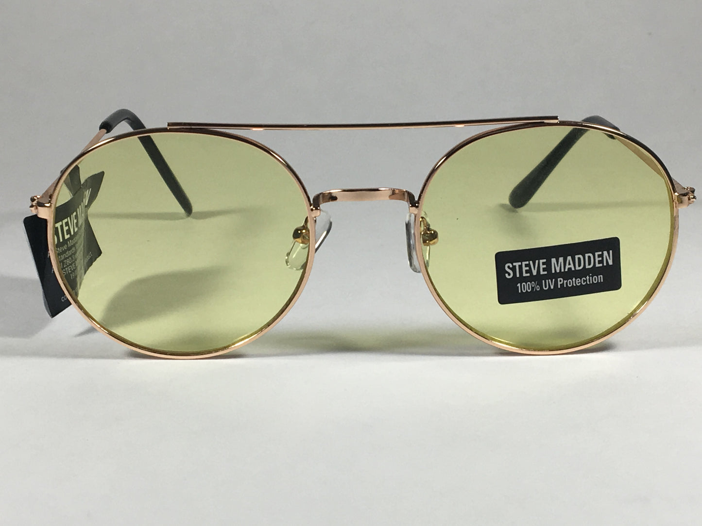 Steve Madden Round Sunglasses Gold Tone Metal Frame Yellow Lens Sm485102 Gldy - Sunglasses