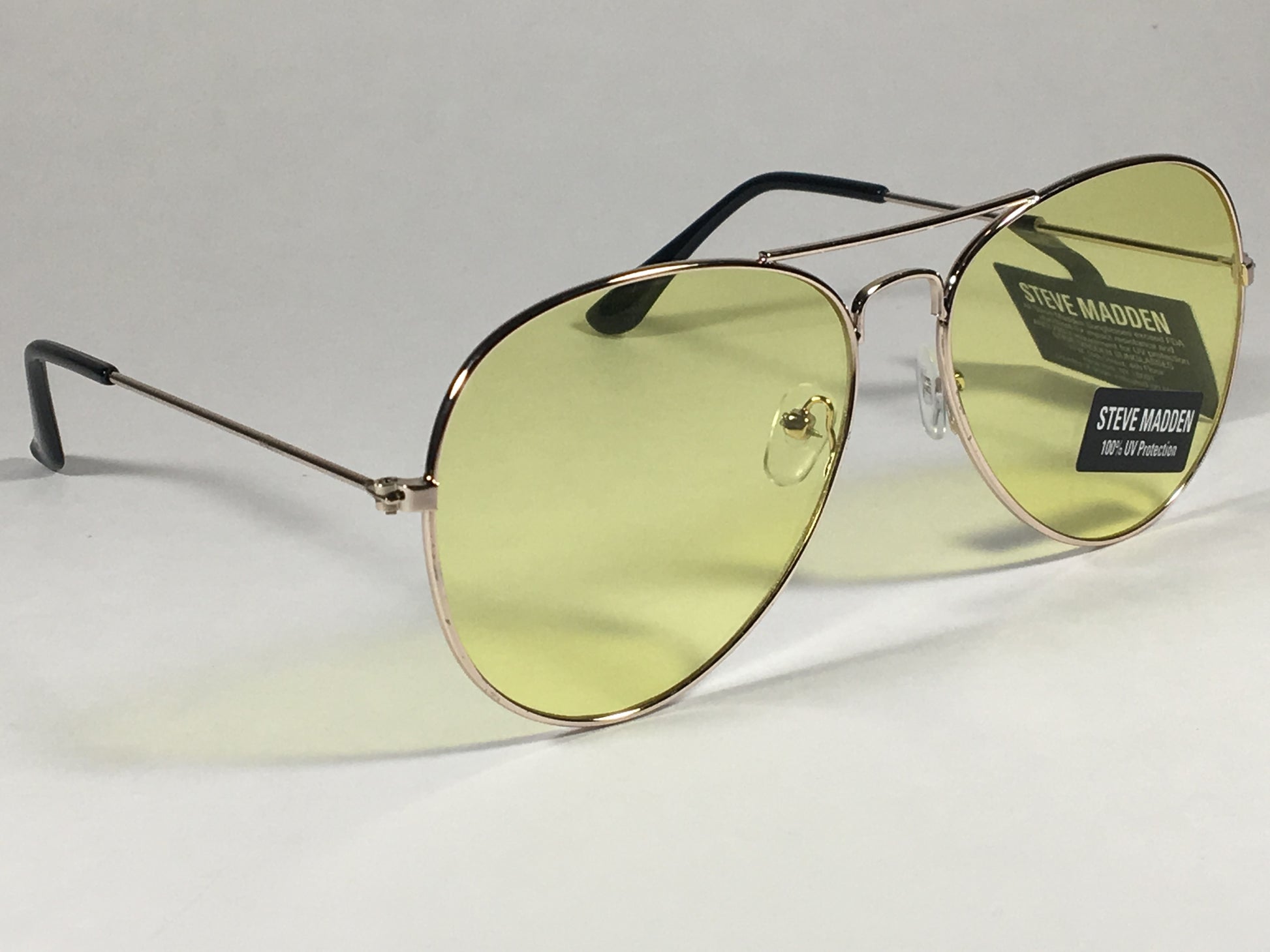 Steve Madden Aviator Sunglasses Gold Tone Metal Light Yellow Lens Sm482101 Gldy - Sunglasses