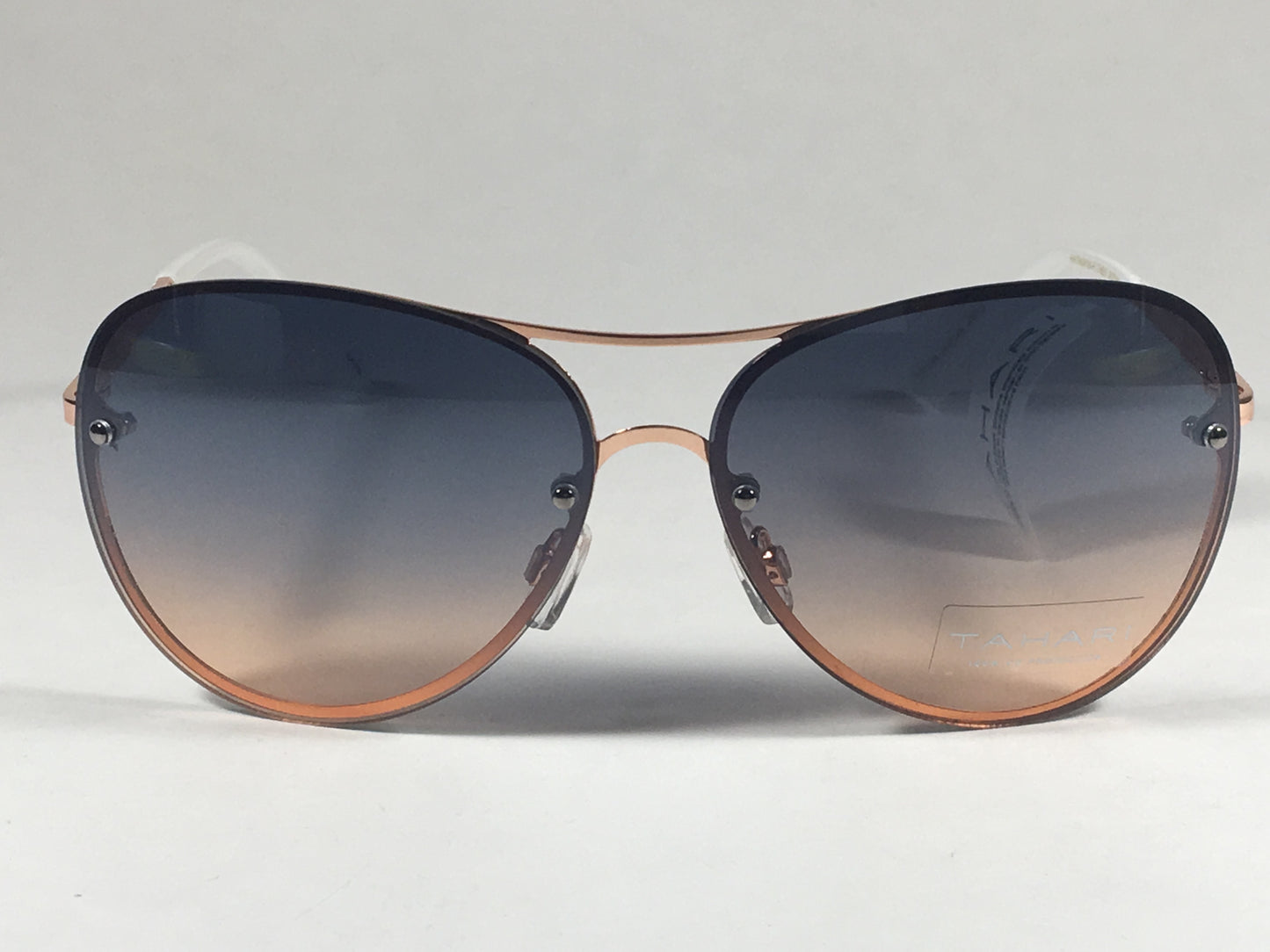 Tahari Rimless Aviator Sunglasses Rose Gold White Blue Gradient Lens Th651 Rgdwh - Sunglasses