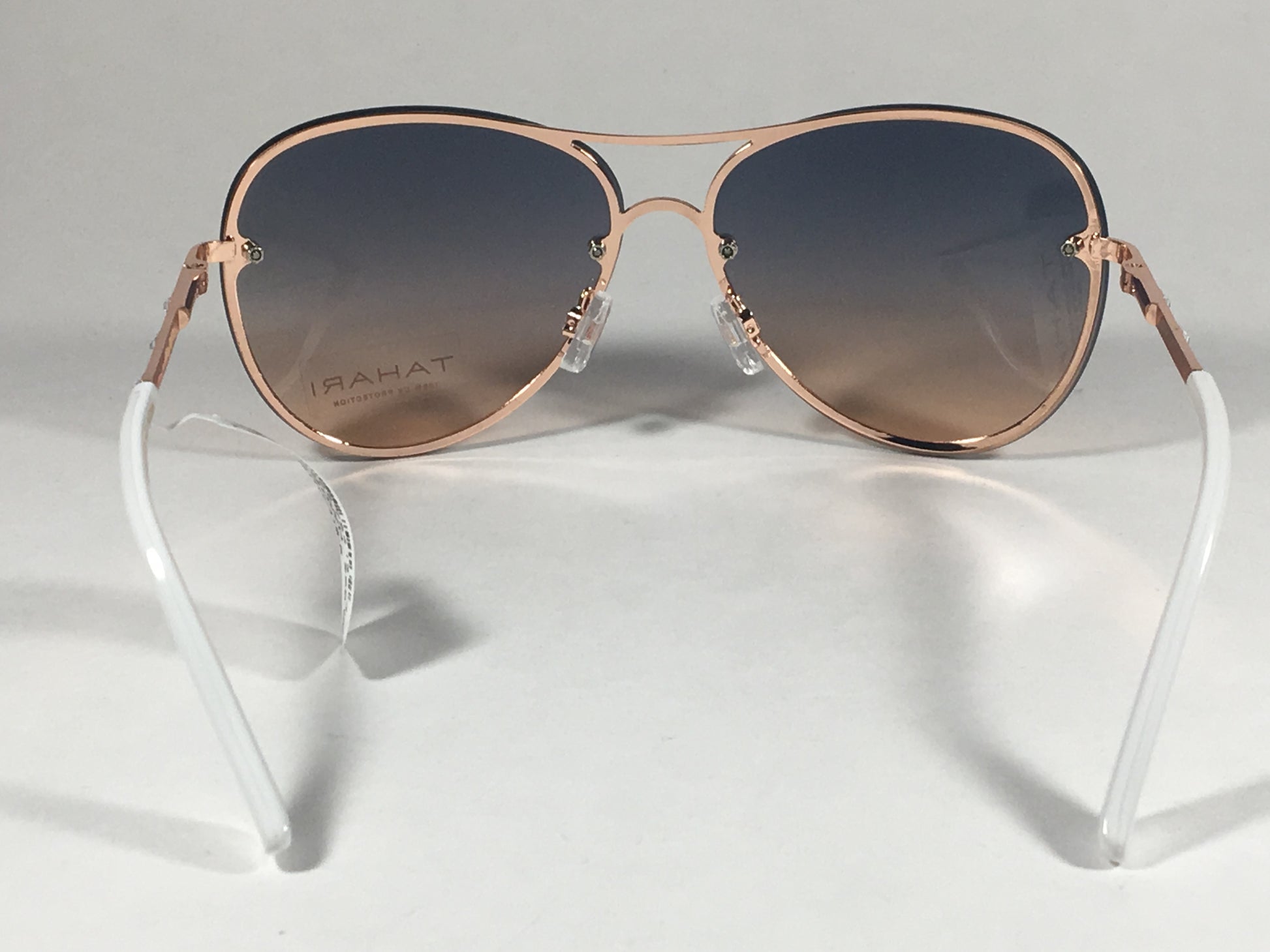 Tahari Rimless Aviator Sunglasses Rose Gold White Blue Gradient Lens Th651 Rgdwh - Sunglasses