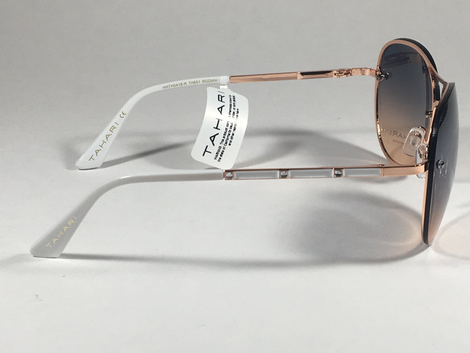 Tahari Rimless Aviator Sunglasses Rose Gold White Blue Gradient Lens Th651 Rgdwh - Sunglasses