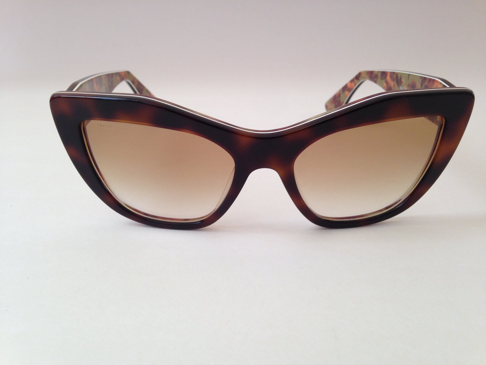 Miu Miu By Prada Cat Eye Rasoir Sunglasses Brown Havana Flower Print Frame Smu 02P Roq-9S1 - Sunglasses