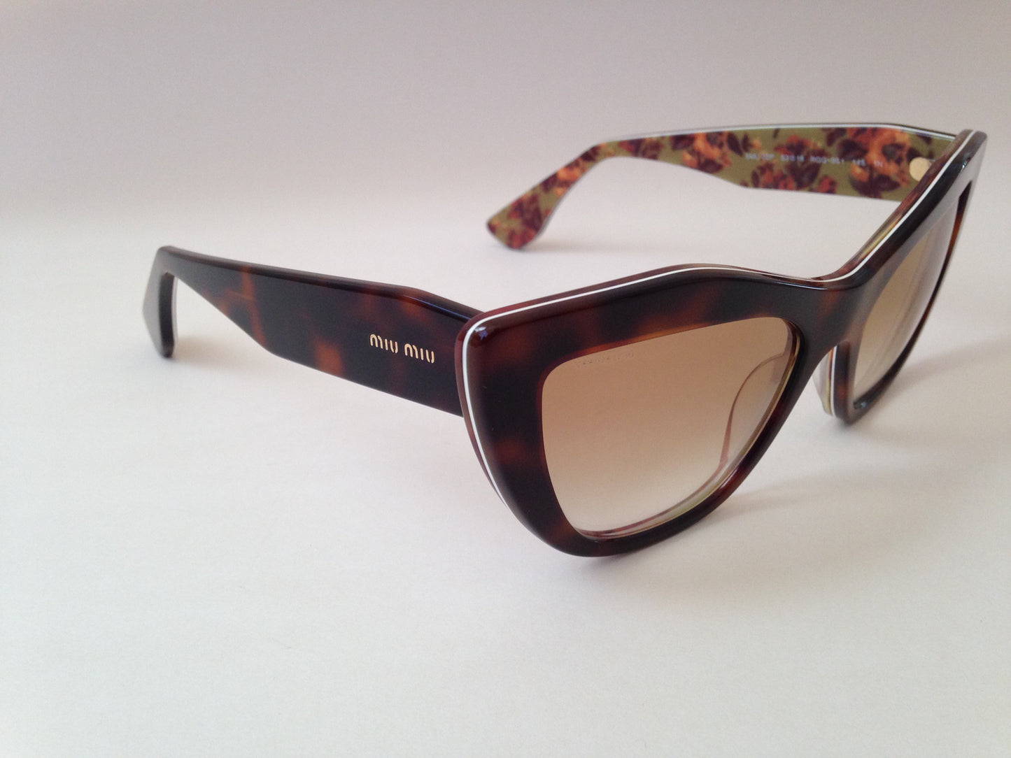 Miu Miu By Prada Cat Eye Rasoir Sunglasses Brown Havana Flower Print Frame Smu 02P Roq-9S1 - Sunglasses