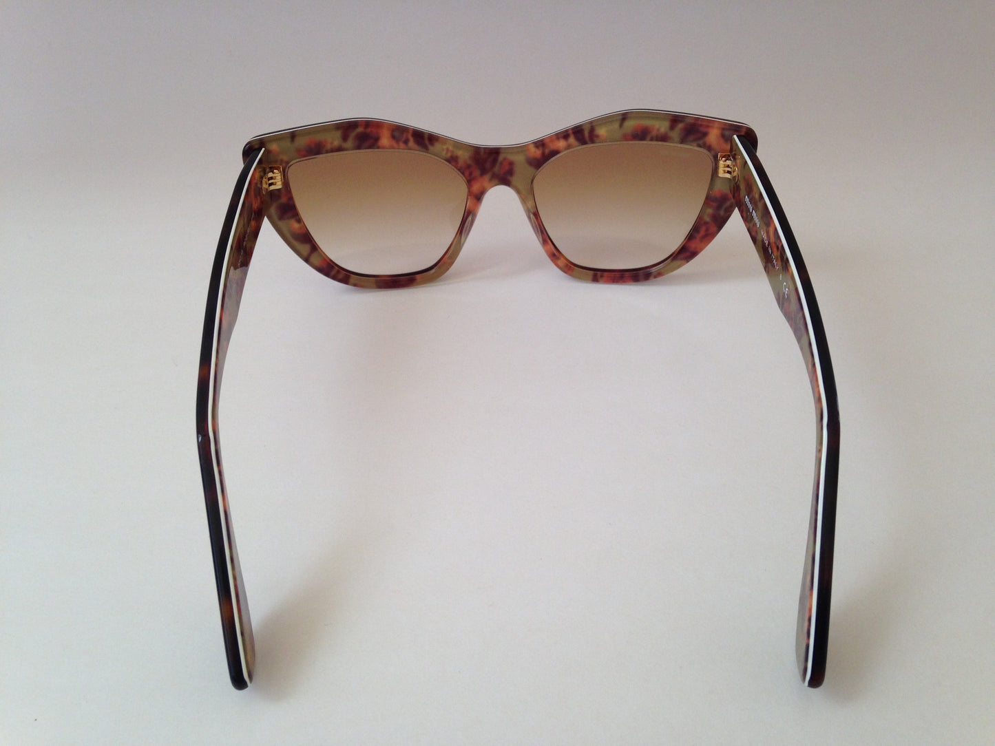 Miu Miu By Prada Cat Eye Rasoir Sunglasses Brown Havana Flower Print Frame Smu 02P Roq-9S1 - Sunglasses