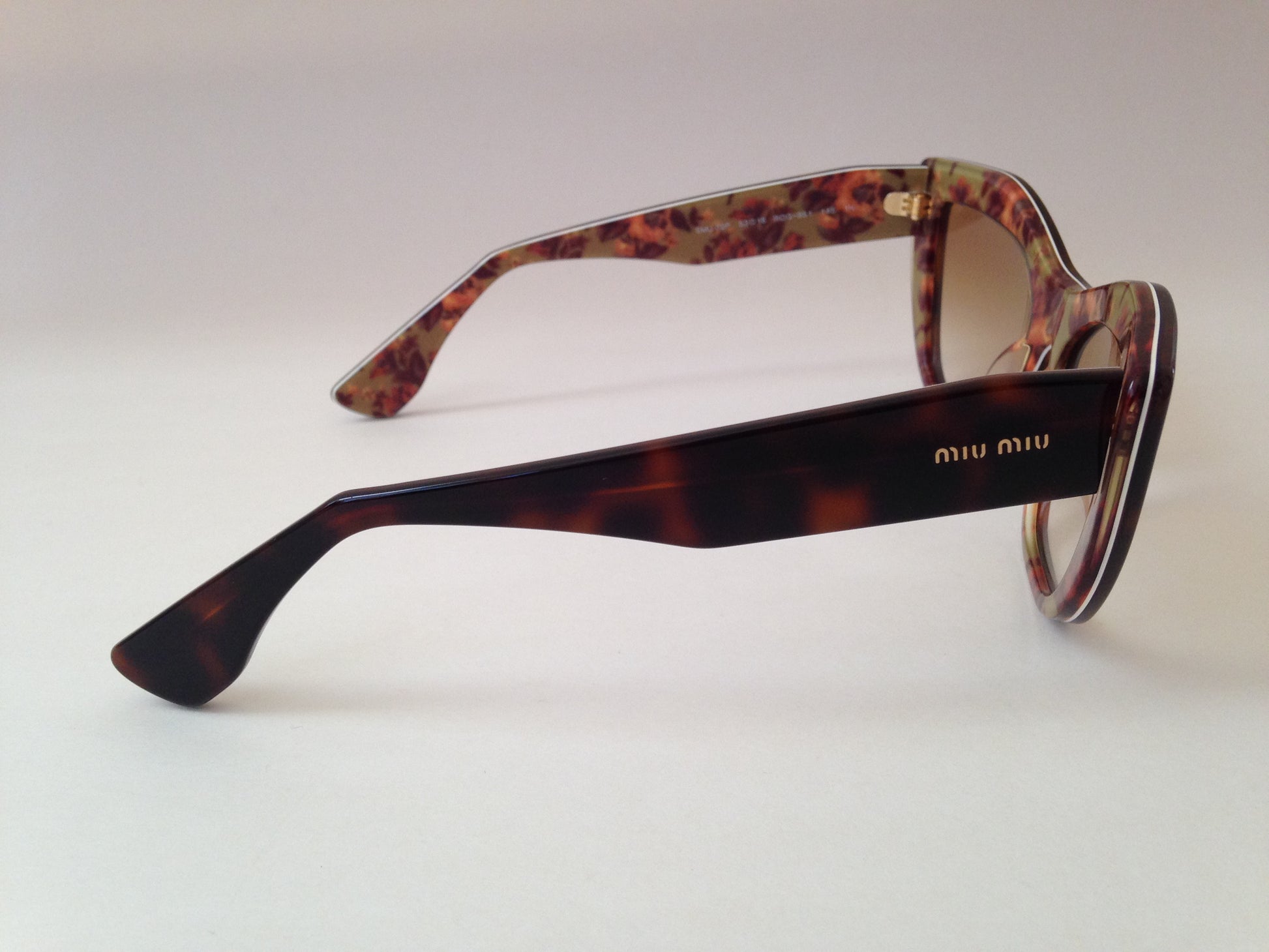 Miu Miu By Prada Cat Eye Rasoir Sunglasses Brown Havana Flower Print Frame Smu 02P Roq-9S1 - Sunglasses