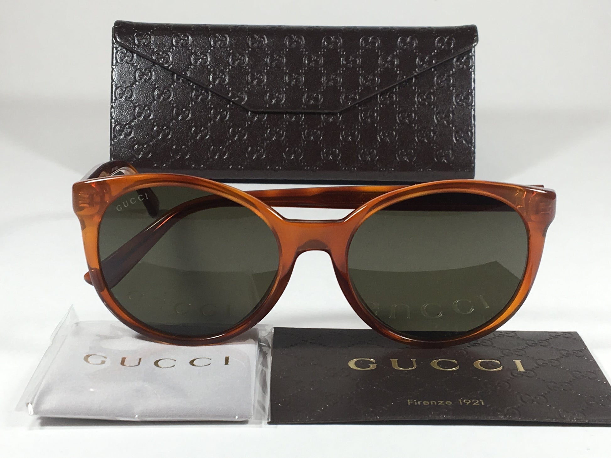 Gucci Round Sunglasses Orange Havana Frame Gray Green Lens GG3820 S 05 TheSunglassFashion