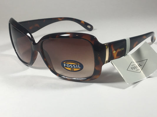 Fossil Oval Wrap Fw2 Sunglasses Brown Tortoise Plastic Frame Brown Gradient Lens - Sunglasses