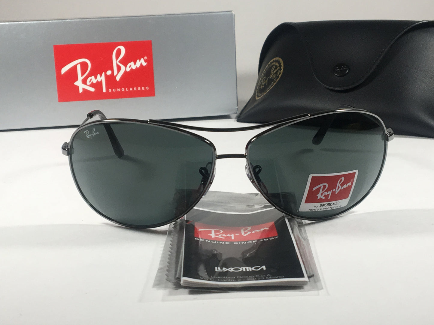 Ray-Ban Aviator Pilot Sunglasses Gunmetal Frame Gray Green Classic Lens Rb3454L 004/71 - Sunglasses