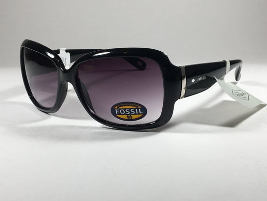 Fossil Oval Wrap Sunglasses Womens Fw2 Black Frame Purple Gray Gradient Lens - Sunglasses