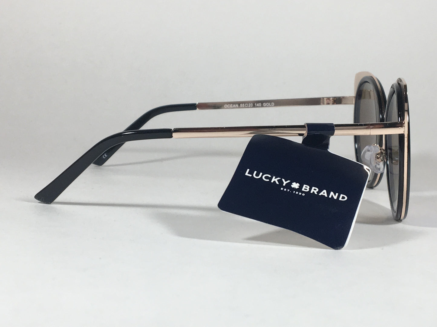 Lucky Brand Round Cat Ocean Sunglasses Gold Black Metal Blue Green Mirror Lens - Sunglasses