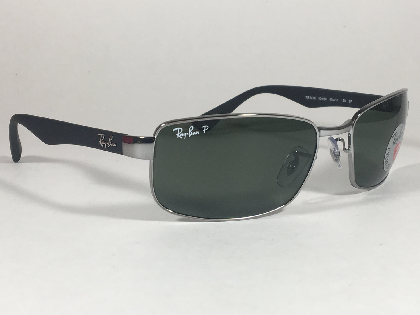 Ray-Ban Polarized Rectangle Sunglasses Gunmetal Matte Black Frame Gray Green Lens RB3478 004/58 - Sunglasses