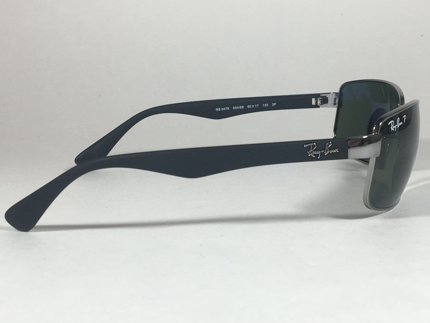 Ray-Ban Polarized Rectangle Sunglasses Gunmetal Matte Black Frame Gray Green Lens RB3478 004/58 - Sunglasses