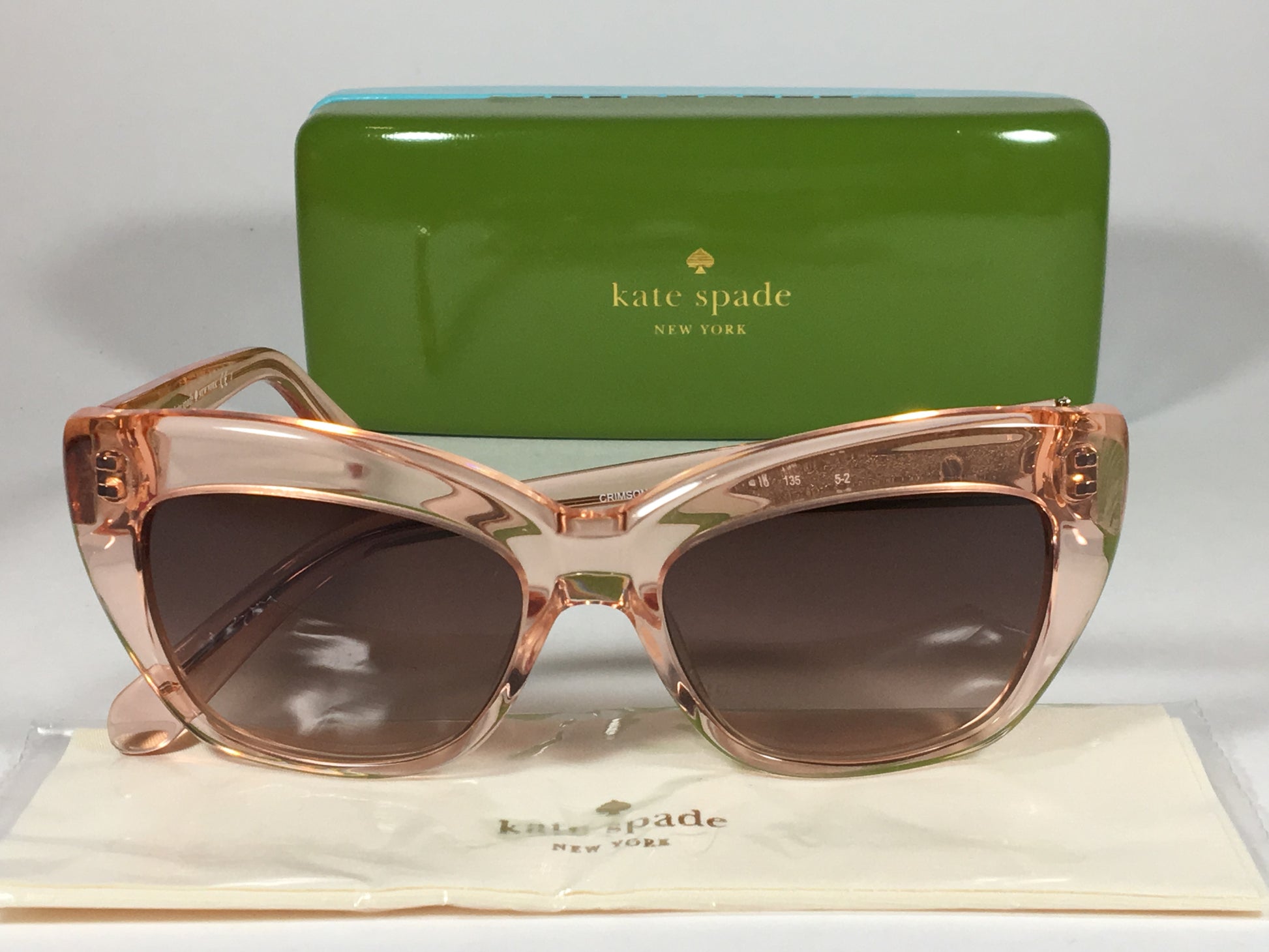 Kate Spade Cat Eye Sunglasses Clear Pink Crystal Flamingo Frame Brown Gradient Lens CRIMSON/S FP6 B1 - Sunglasses