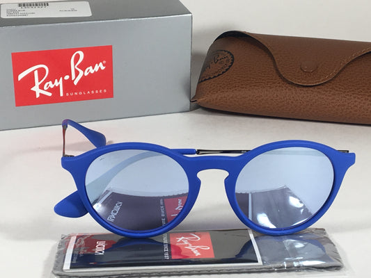 Ray-Ban Round Phantos Sunglasses Matte Blue Frame Gray Flash Lens Rb4243 6263/1U - Sunglasses