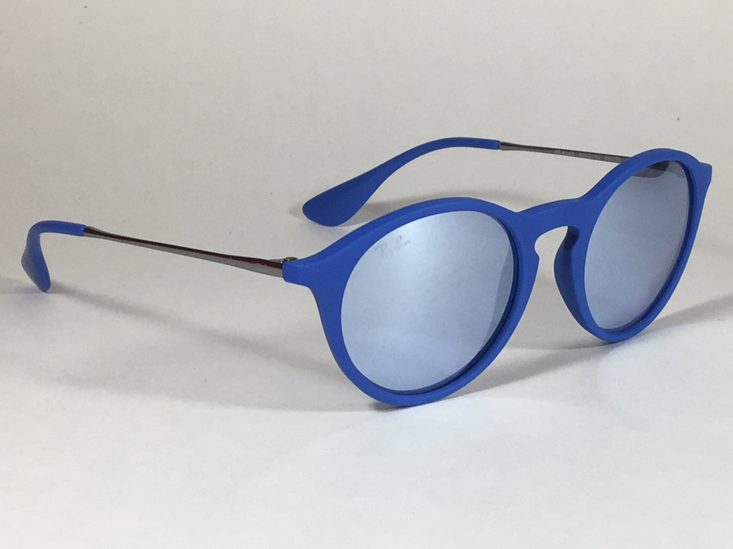 Ray-Ban Round Phantos Sunglasses Matte Blue Frame Gray Flash Lens Rb4243 6263/1U - Sunglasses