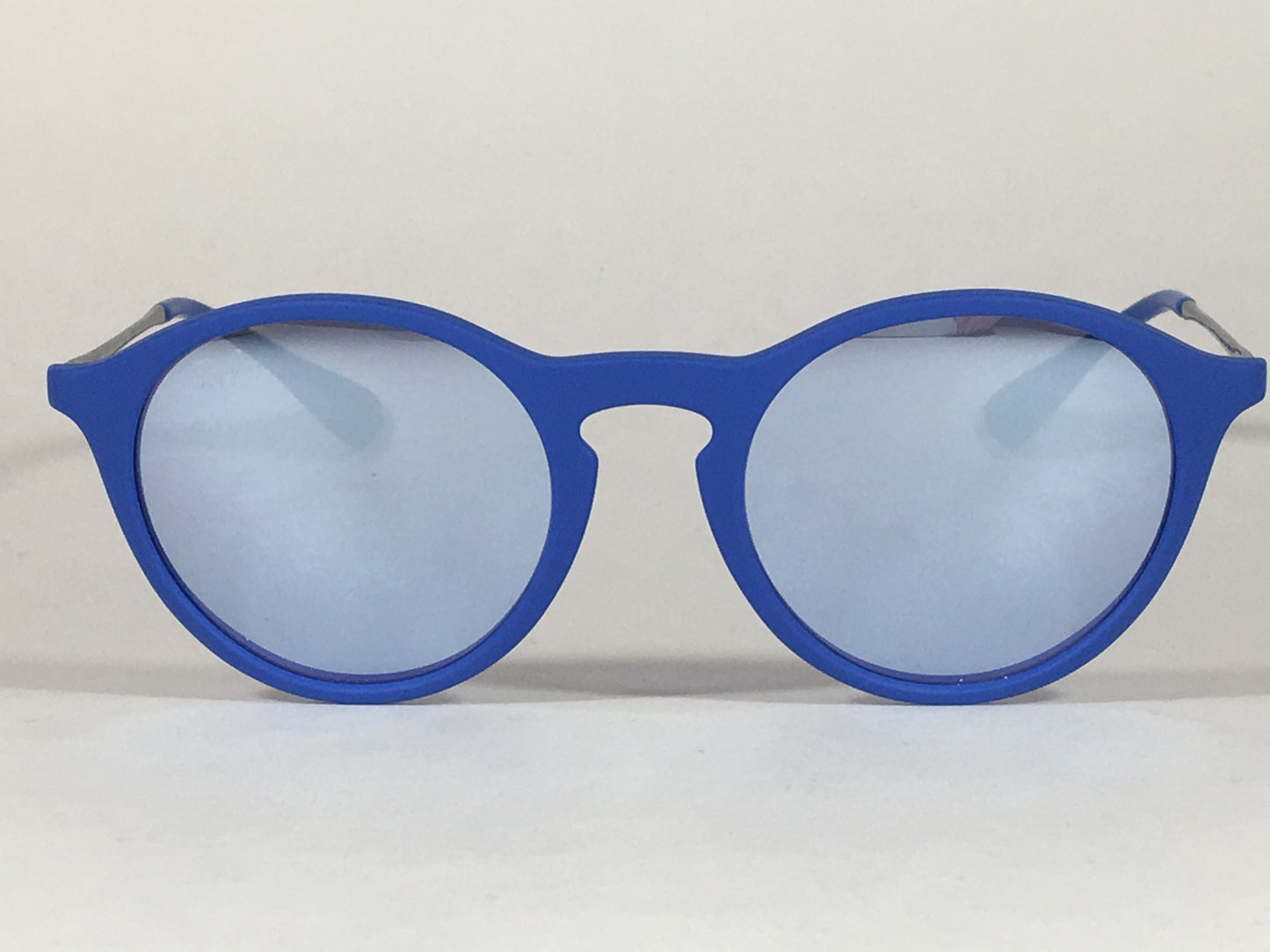 Ray-Ban Round Phantos Sunglasses Matte Blue Frame Gray Flash Lens Rb4243 6263/1U - Sunglasses