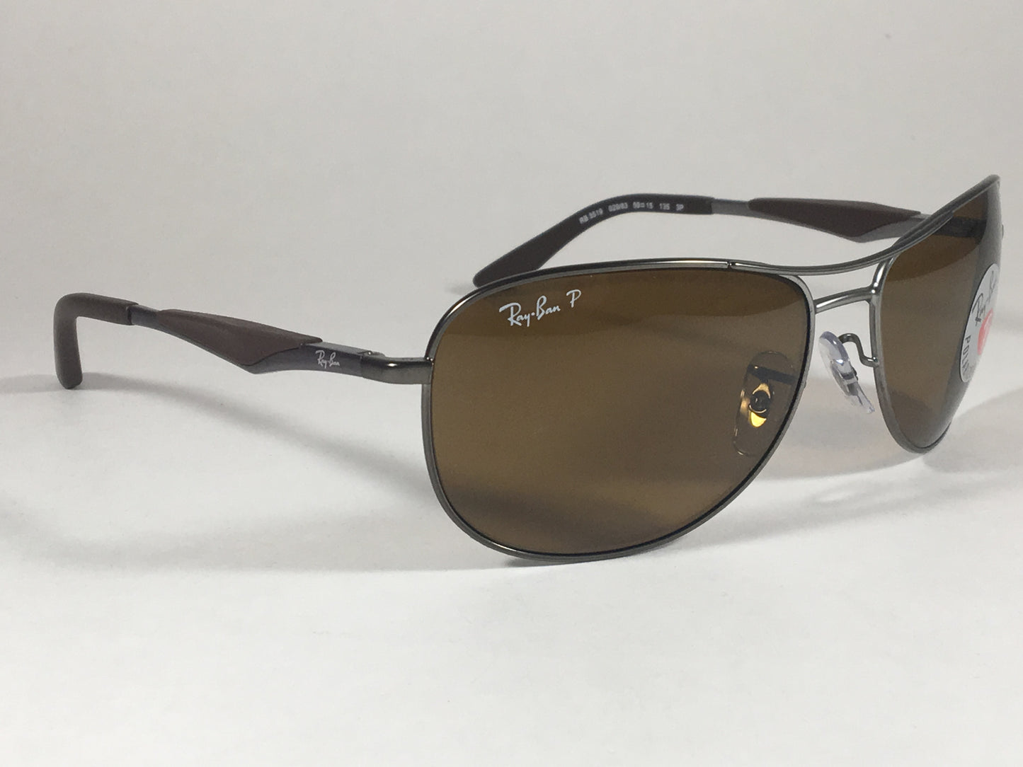 Ray-Ban Polarized Aviator Pilot Sunglasses Gray Black Brown Frame Brown Lens Rb3519 029/83 - Sunglasses