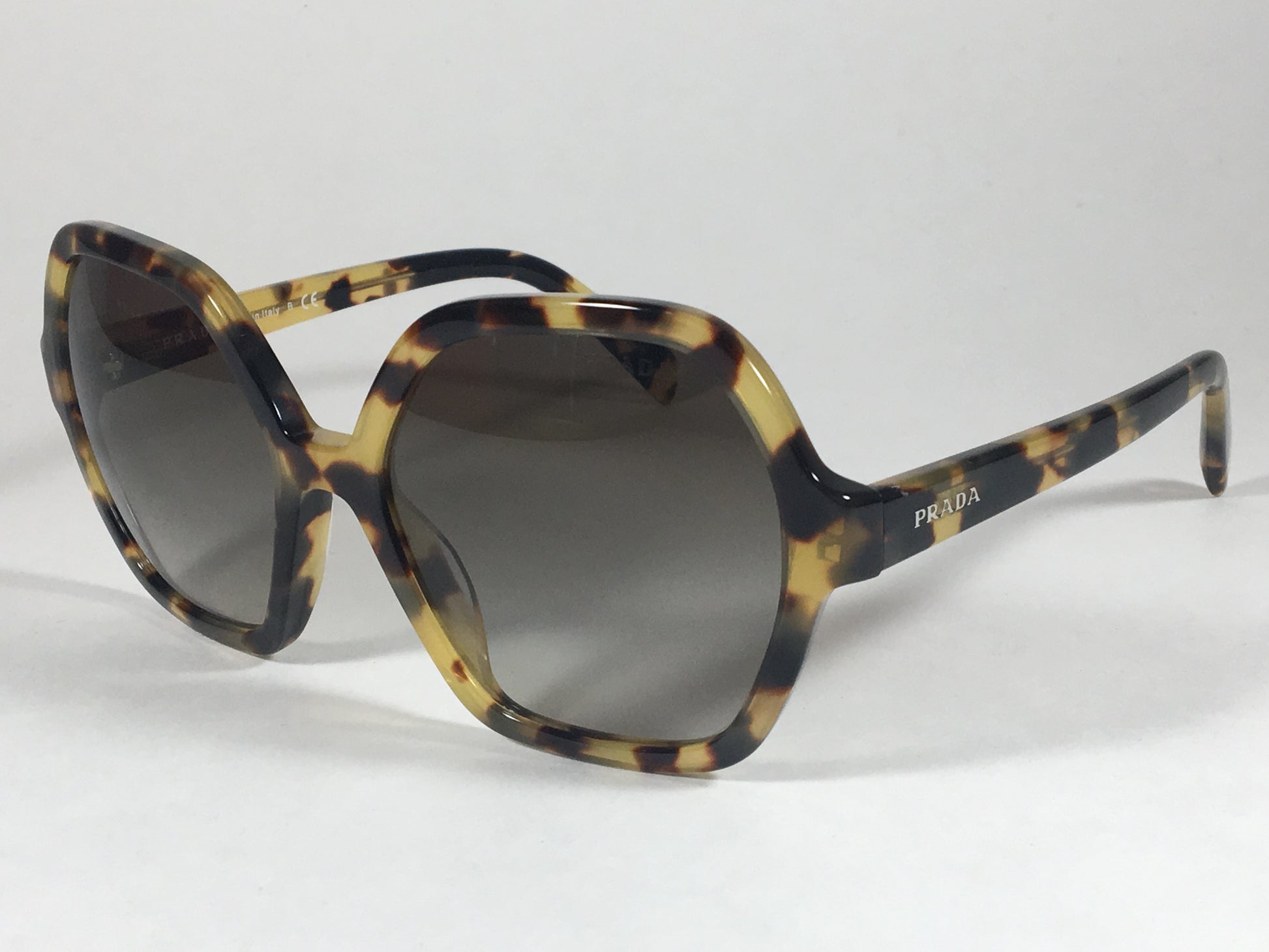 Prada Hexagon Sunglasses Womens Spr06S 7S0-4K1 Medium Havana Tortoise Gray Green Lens - Sunglasses