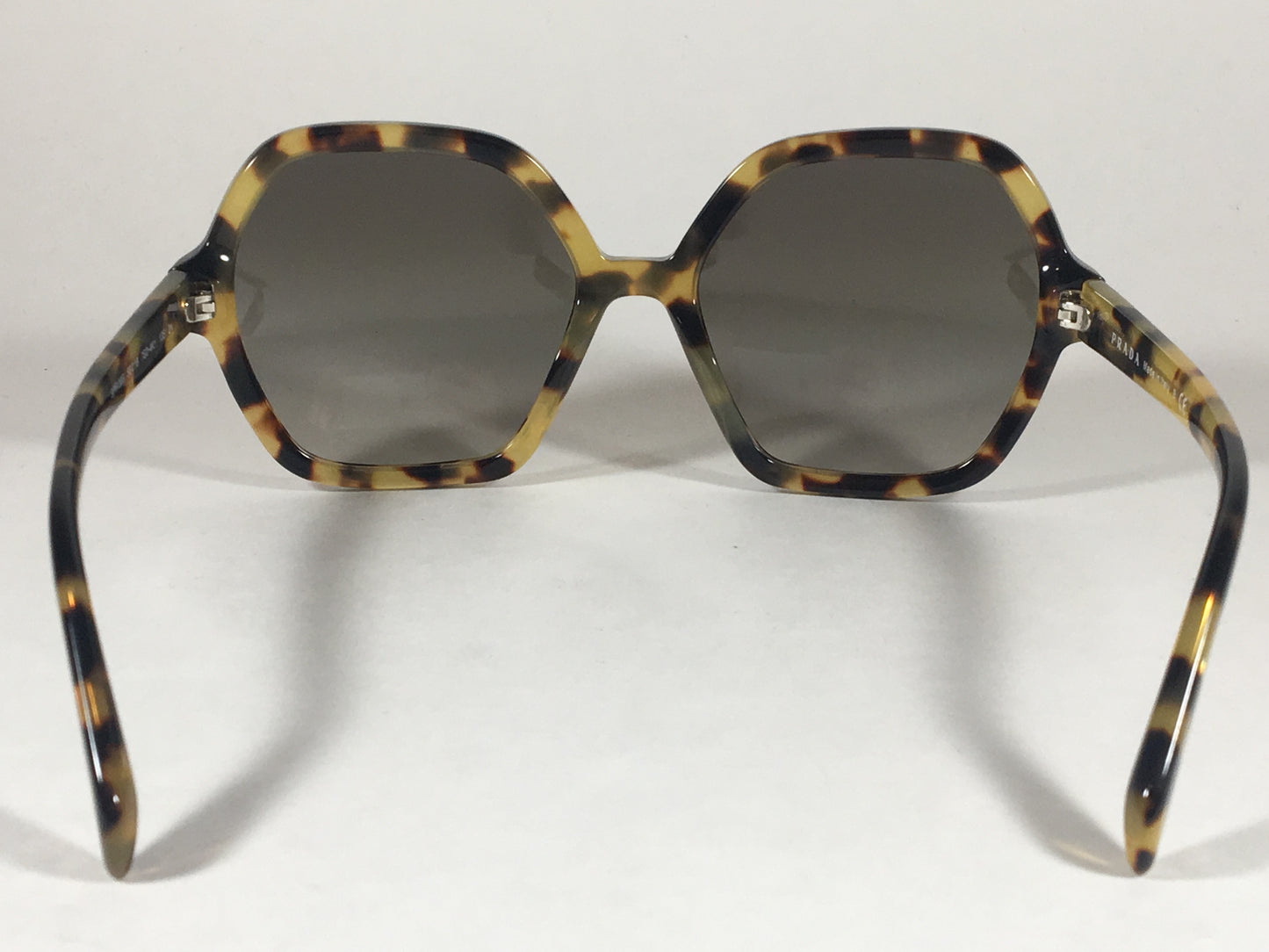 Prada Hexagon Sunglasses Womens Spr06S 7S0-4K1 Medium Havana Tortoise Gray Green Lens - Sunglasses