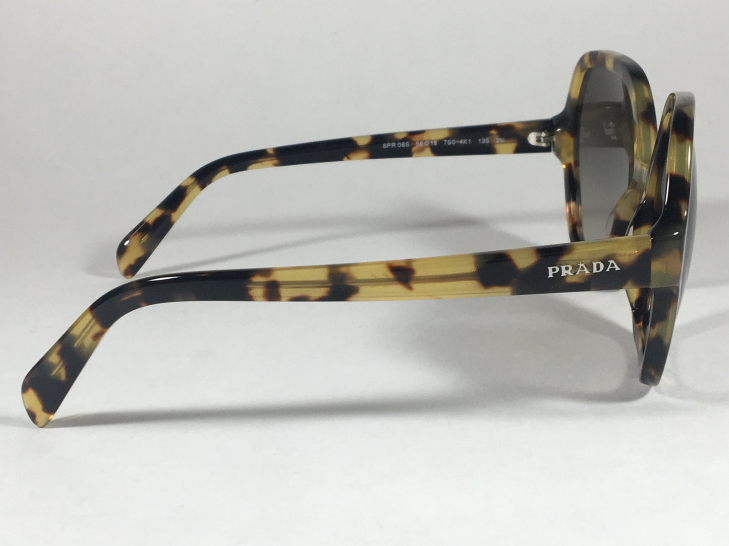 Prada Hexagon Sunglasses Womens Spr06S 7S0-4K1 Medium Havana Tortoise Gray Green Lens - Sunglasses