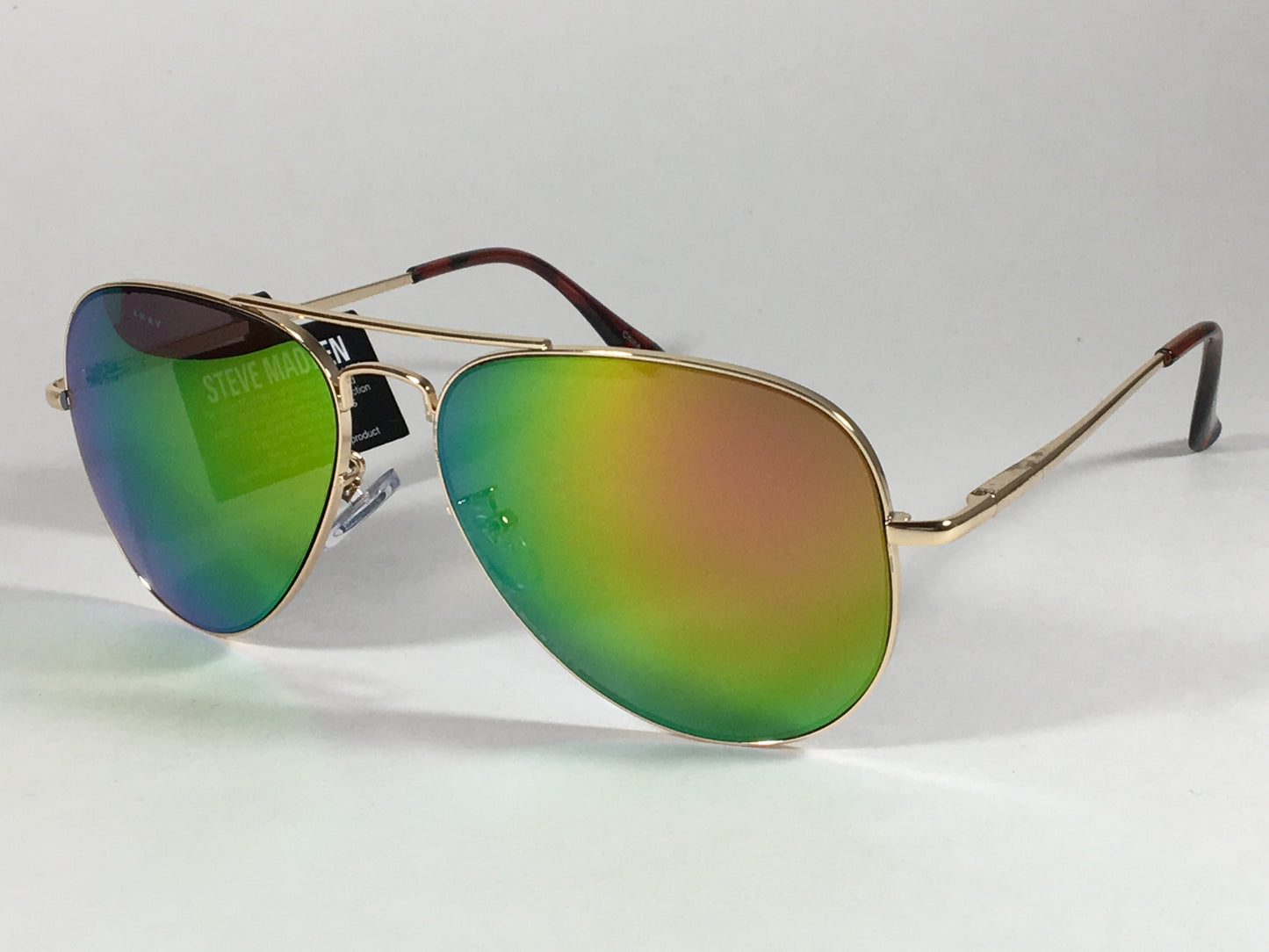 Steve Madden Aviator Sunglasses Gold Frame Green Pink Orange Mirror Sm472101 Gldpn - Sunglasses